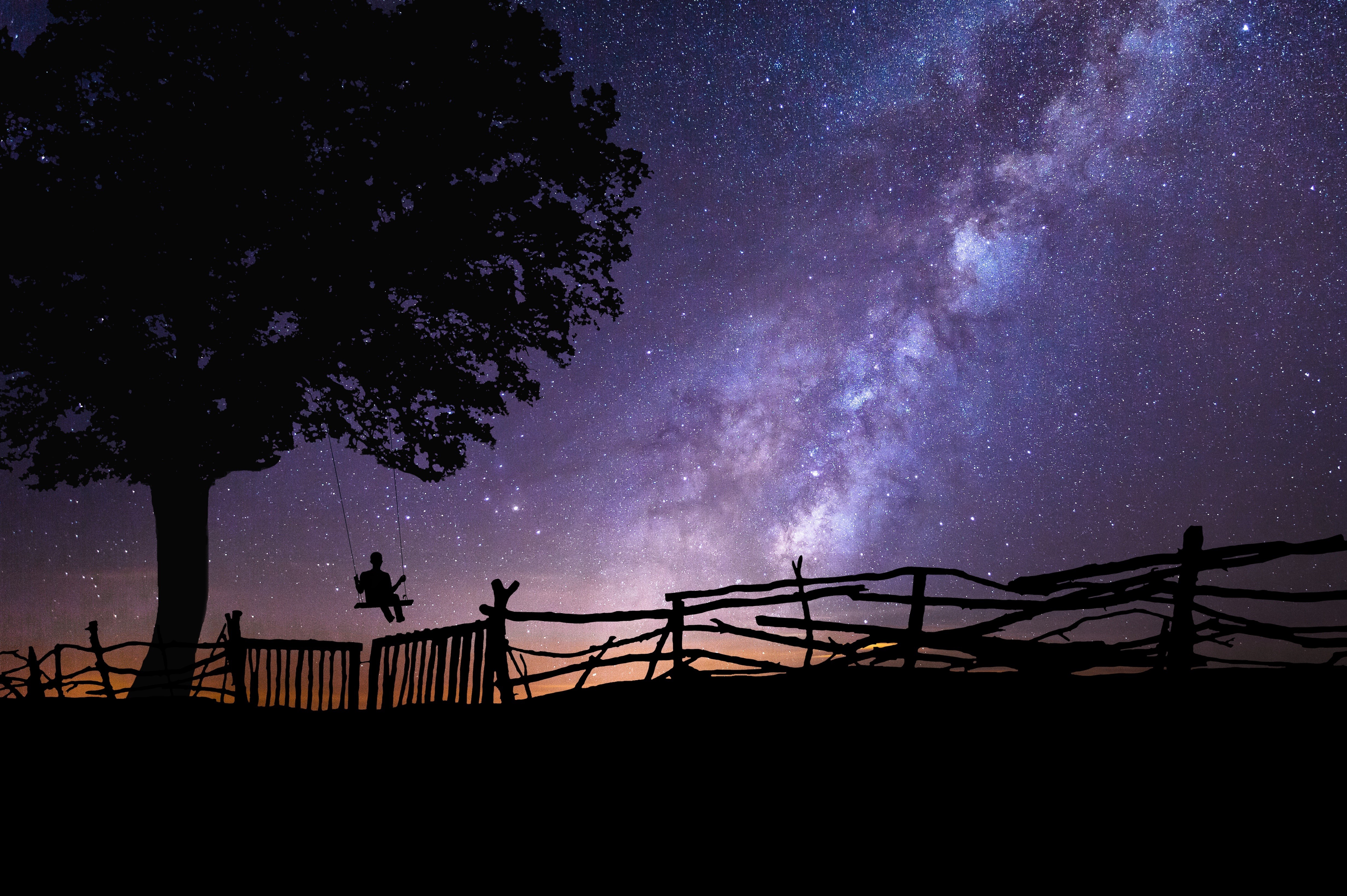 swing, stars, sky, nature, hd, 4k, 5k, galaxy, HD Wallpaper