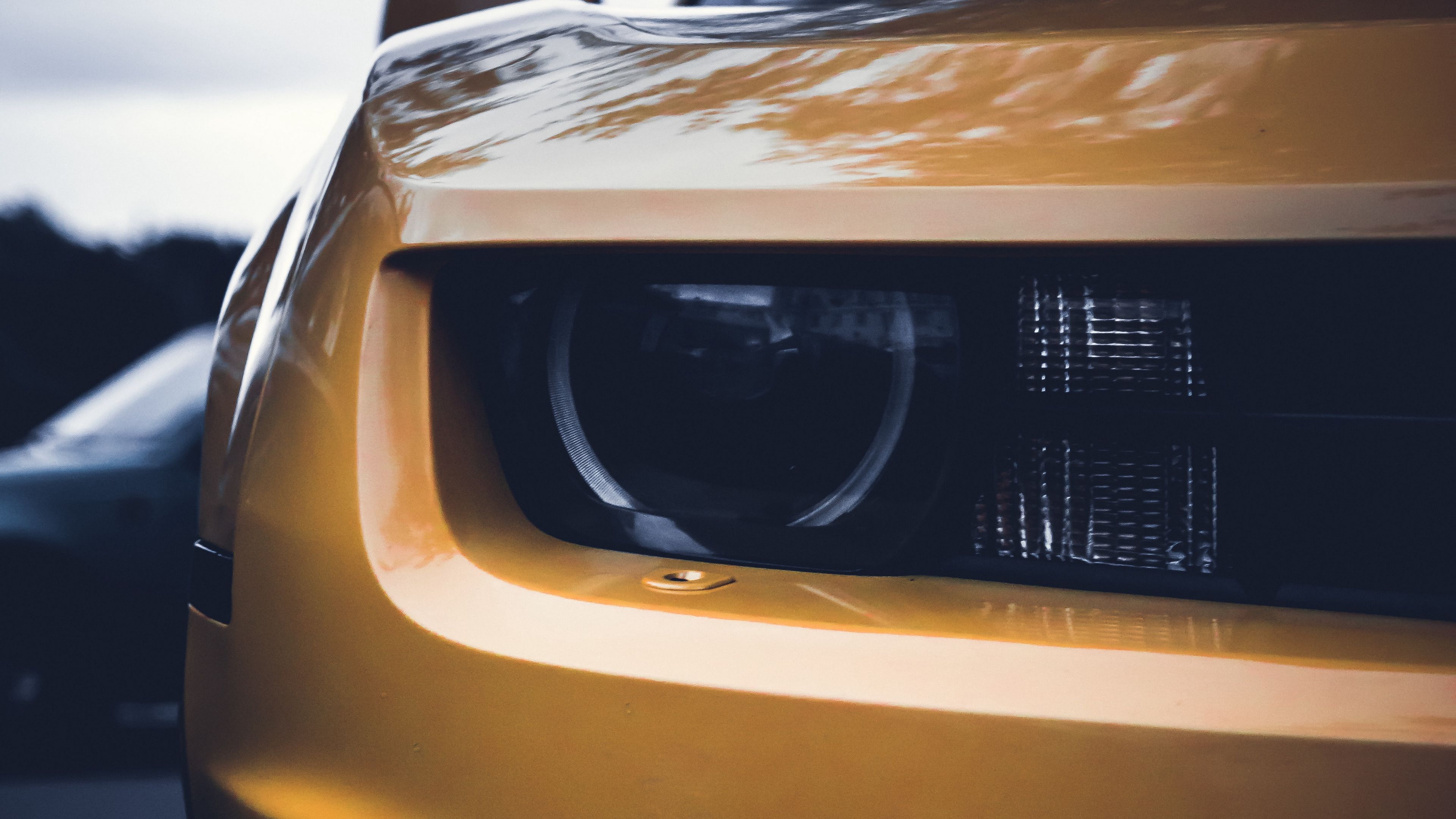 car, yellow, front view, headlights, 4k, HD Wallpaper