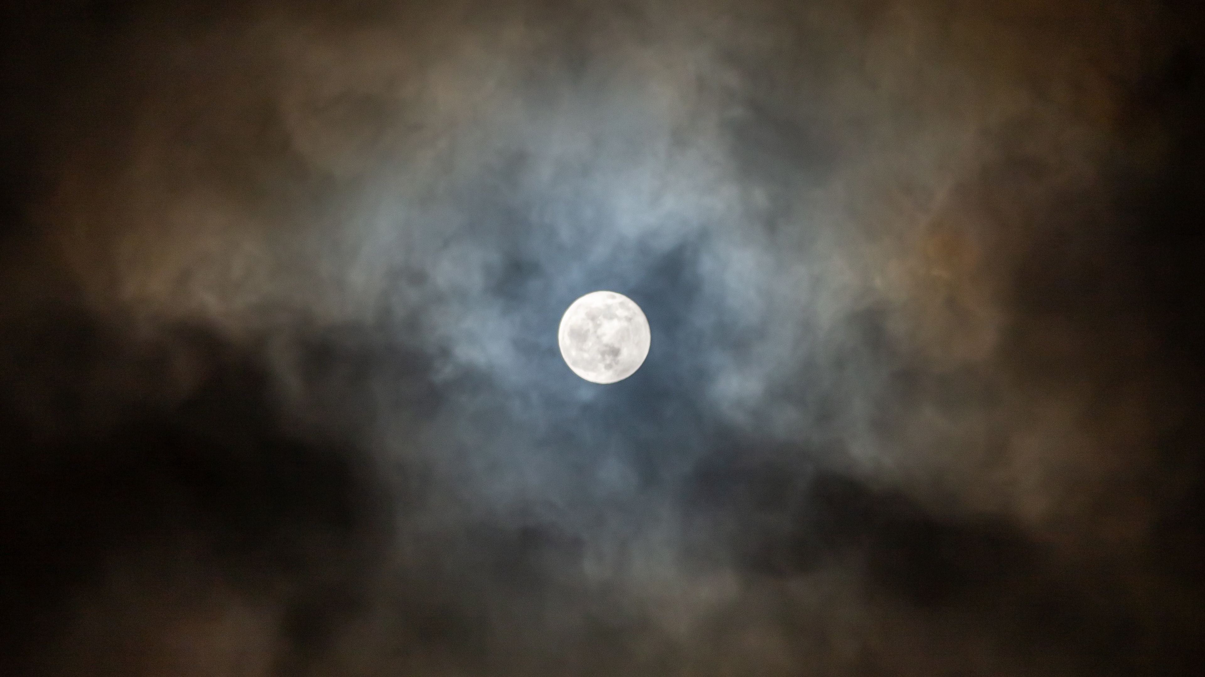 moon, clouds, sky, dark, night, 4k, HD Wallpaper