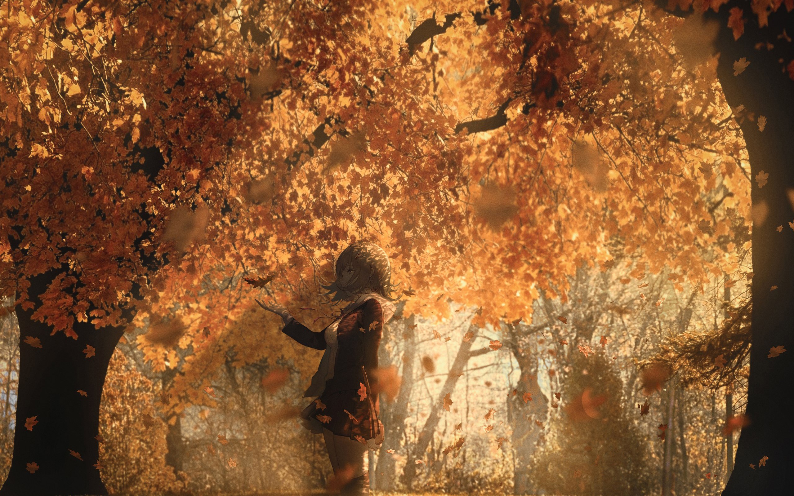 anime girl, anime, autumn, hd, artist, artwork, digital art, HD Wallpaper