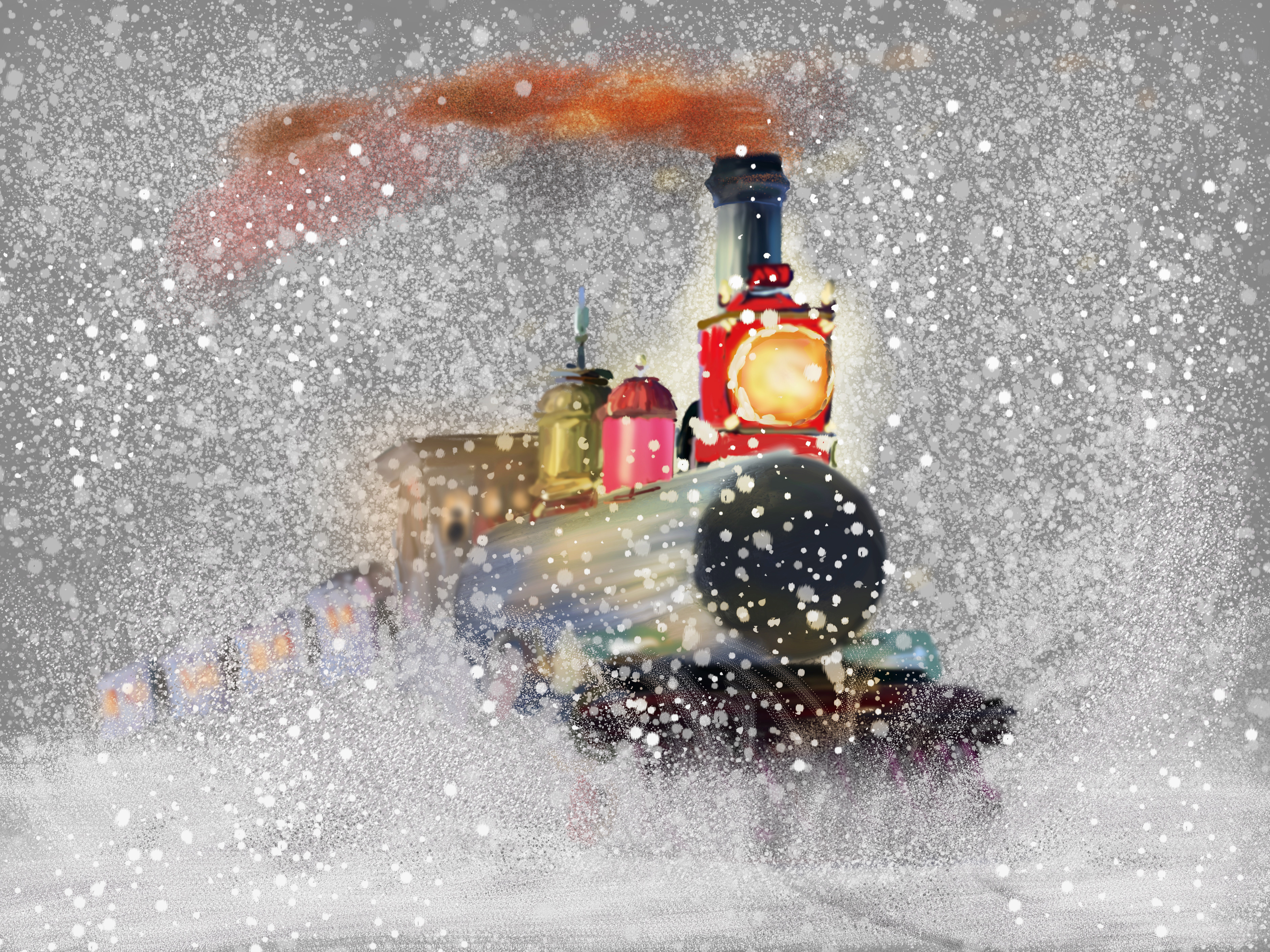 train, snow, snowflakes, artist, artwork, digital art, hd, 4k, 5k, 8k, painting, HD Wallpaper