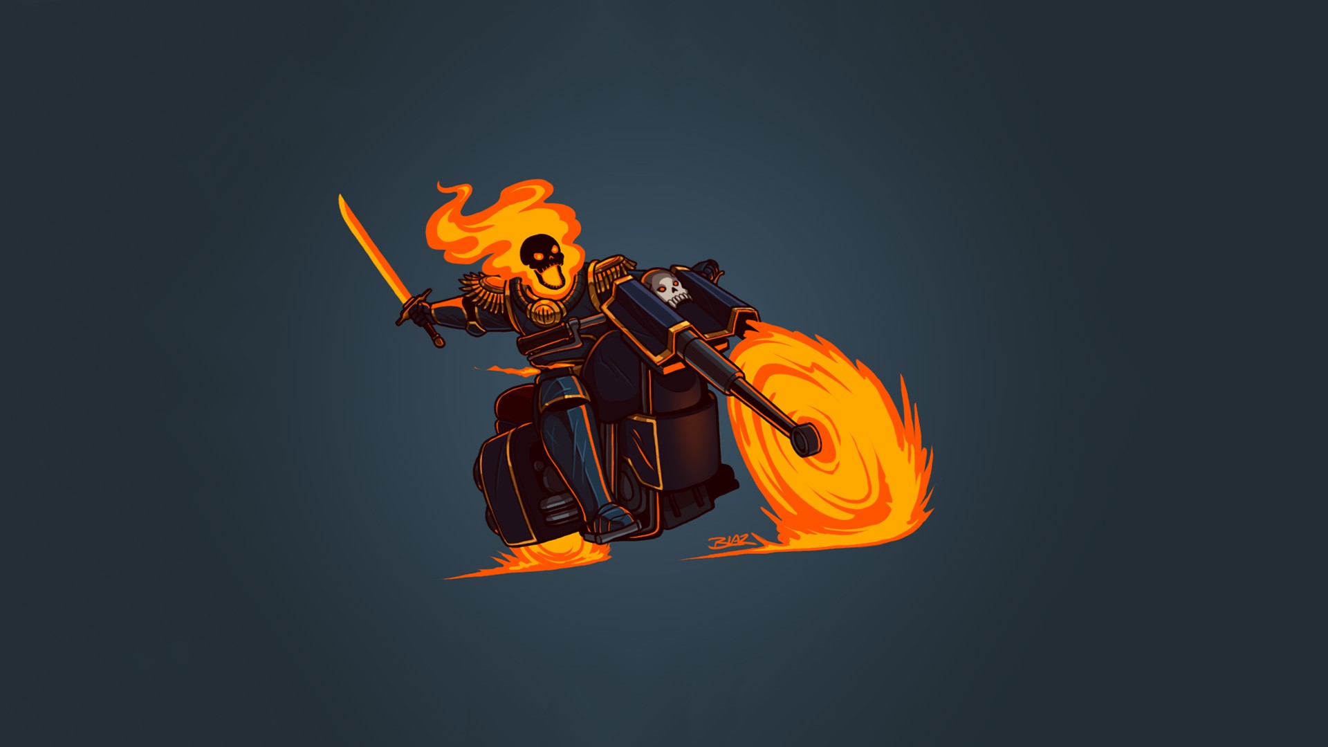 ghost rider, artwork, artist, digital art, minimalism, HD Wallpaper