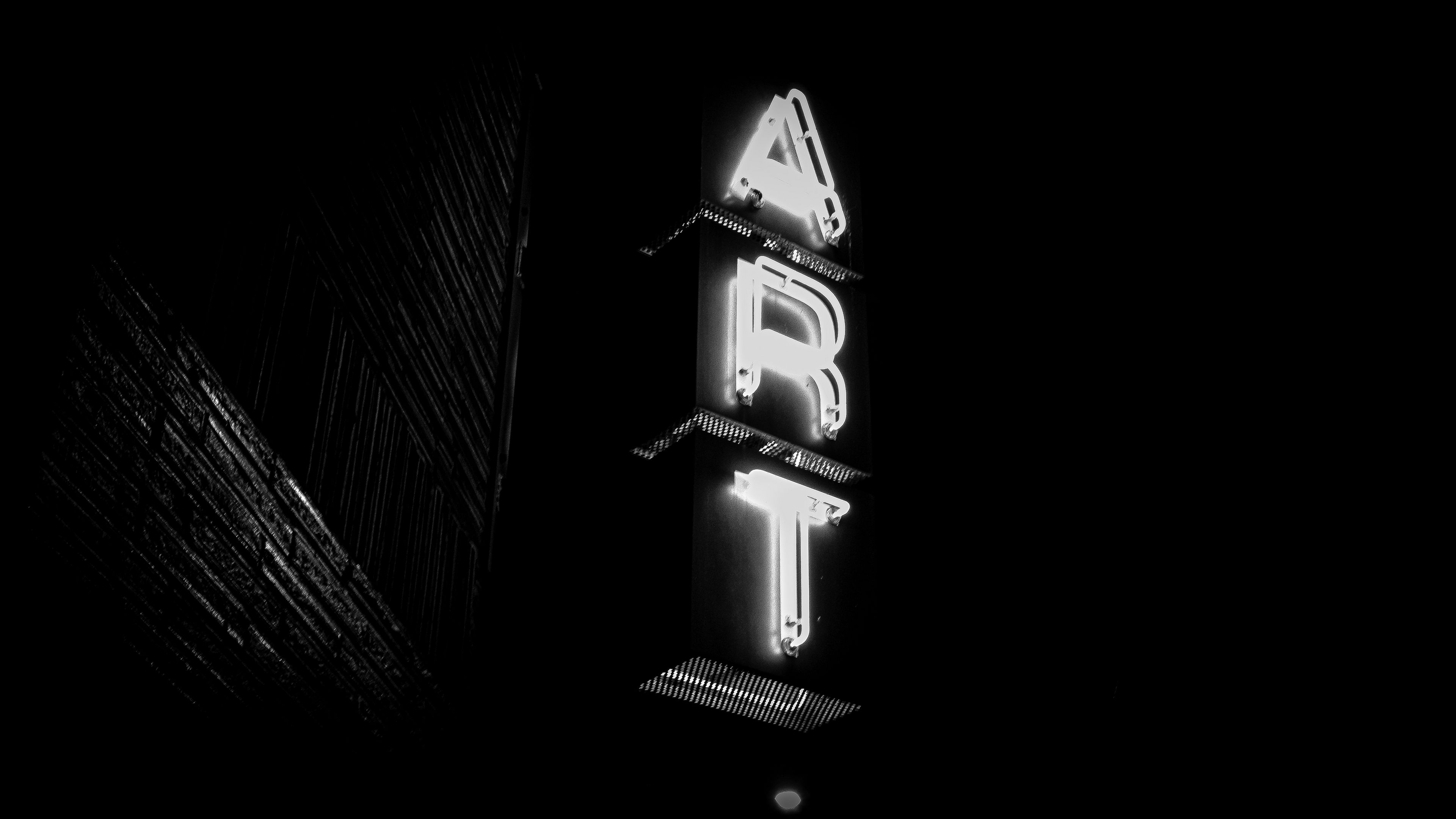 art, sign, neon, bw, dark, 4k, HD Wallpaper