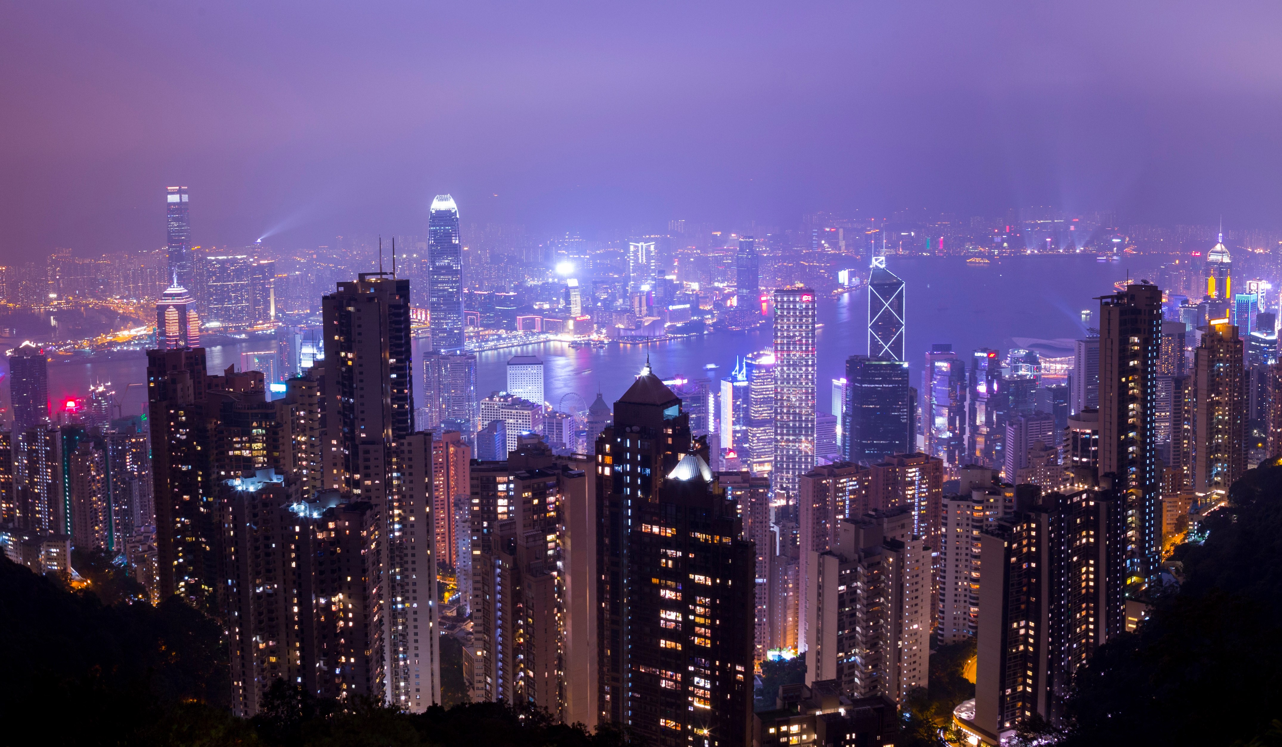 buildings, skycrapper, evening, photography, hd, lights, 4k, dawn, sky, HD Wallpaper