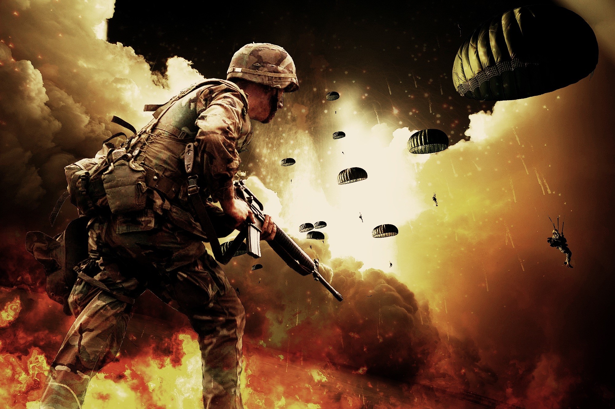 soldiers, war, battlefield, explosion, hd, HD Wallpaper