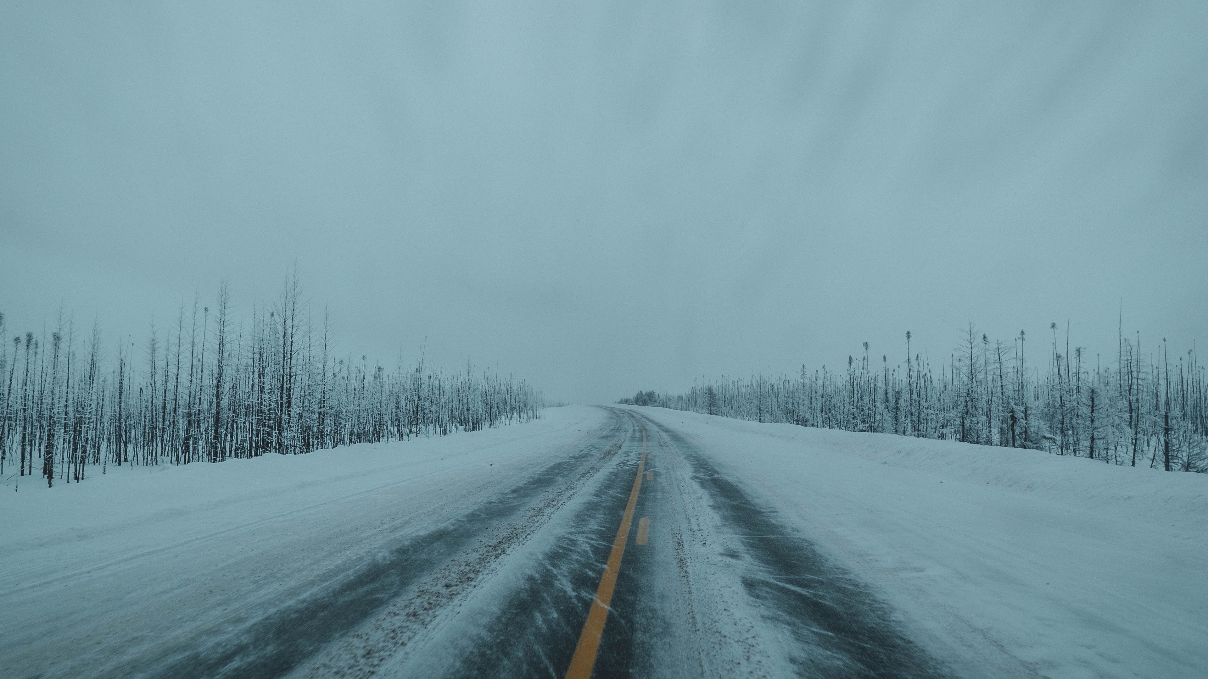 road, snow, asphalt, winter, nature, 4k, HD Wallpaper