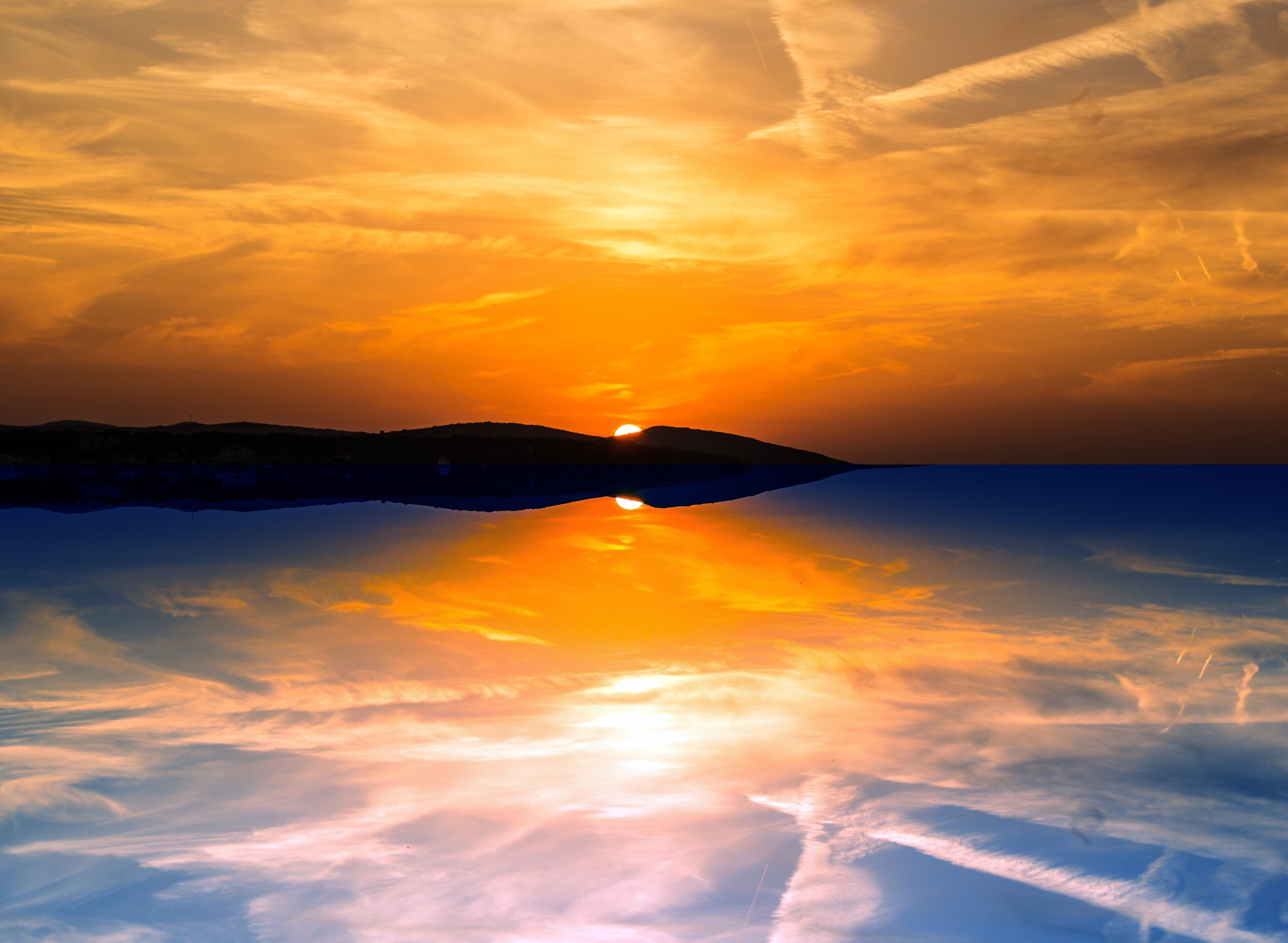 sunset, reflection, sea, clouds, nature, hd, 4k, 5k, HD Wallpaper