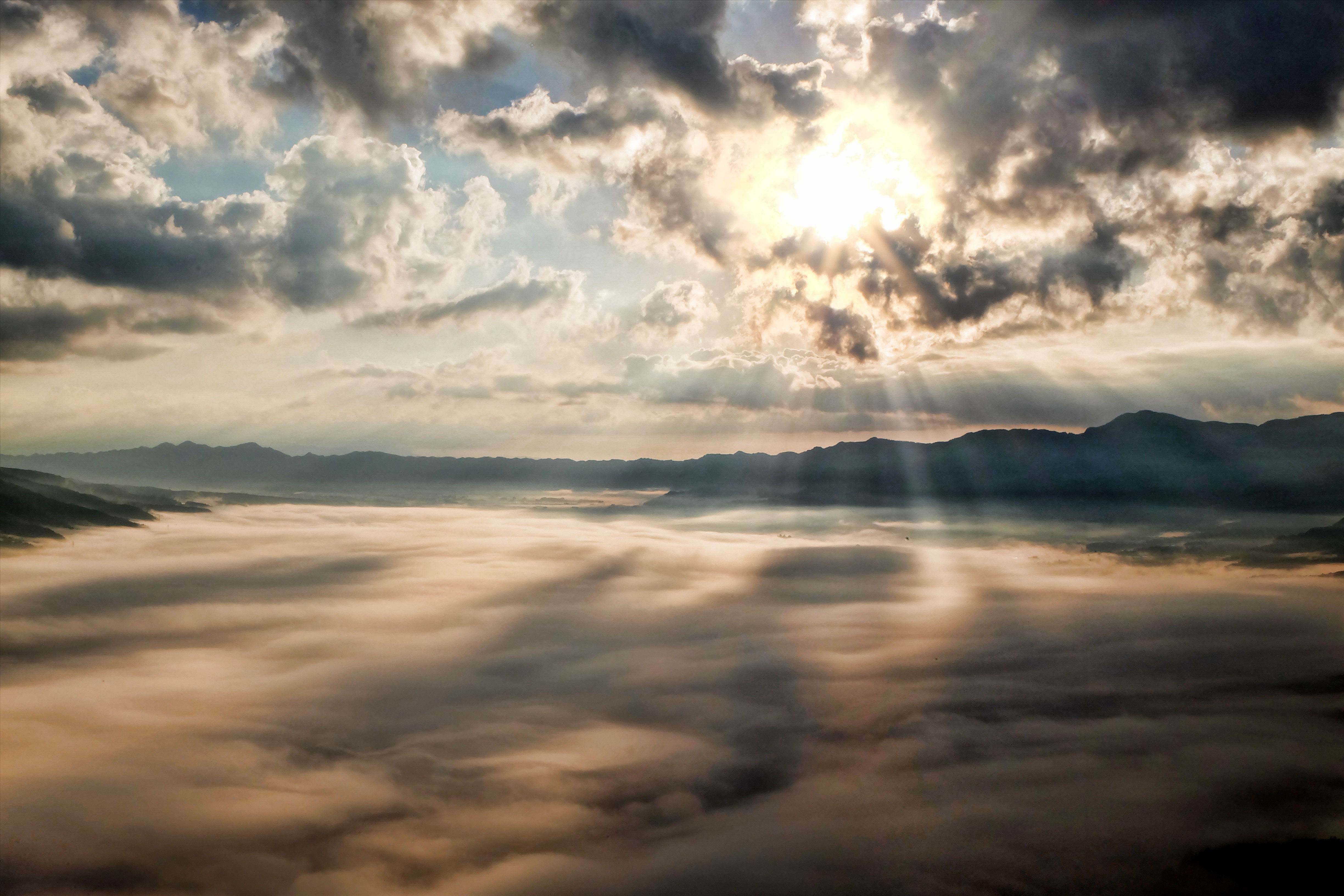 sunrays, clouds, mountains, nature, hd, 4k, 5k, HD Wallpaper