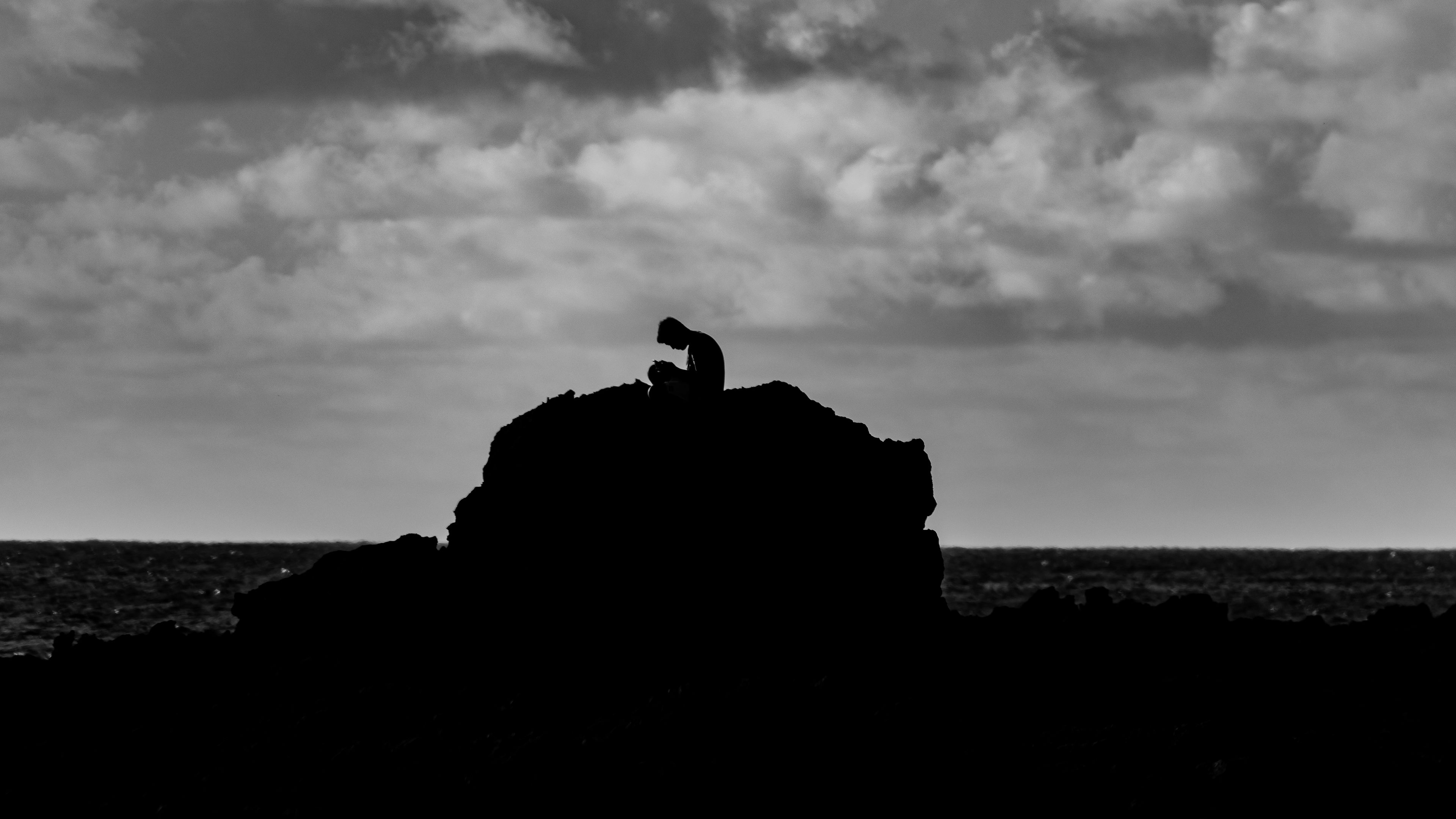 silhouette, dark, alone, rock, 4k, HD Wallpaper
