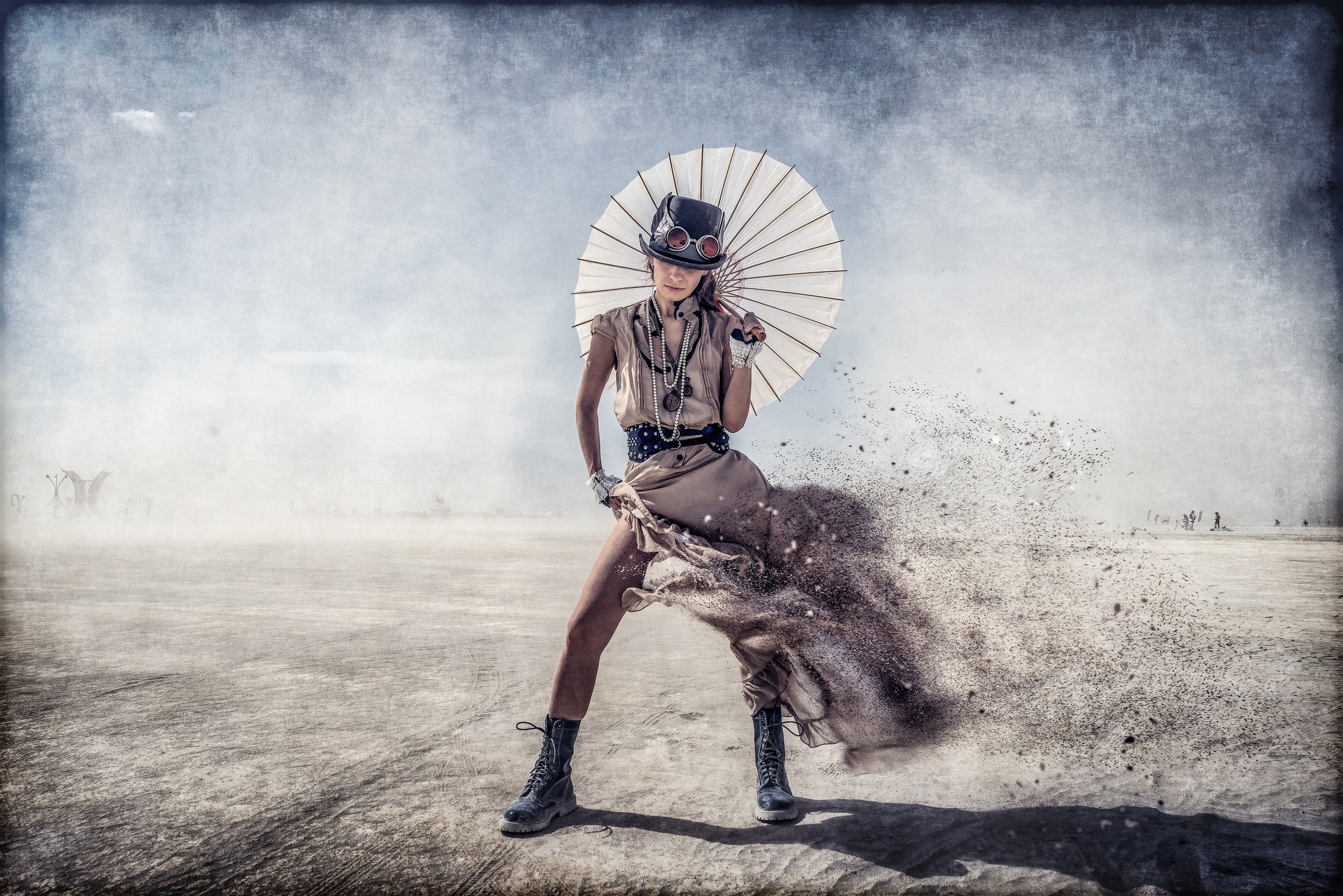 steampunk, artist, digital art, artwork, hd, woman, umbrella, HD Wallpaper