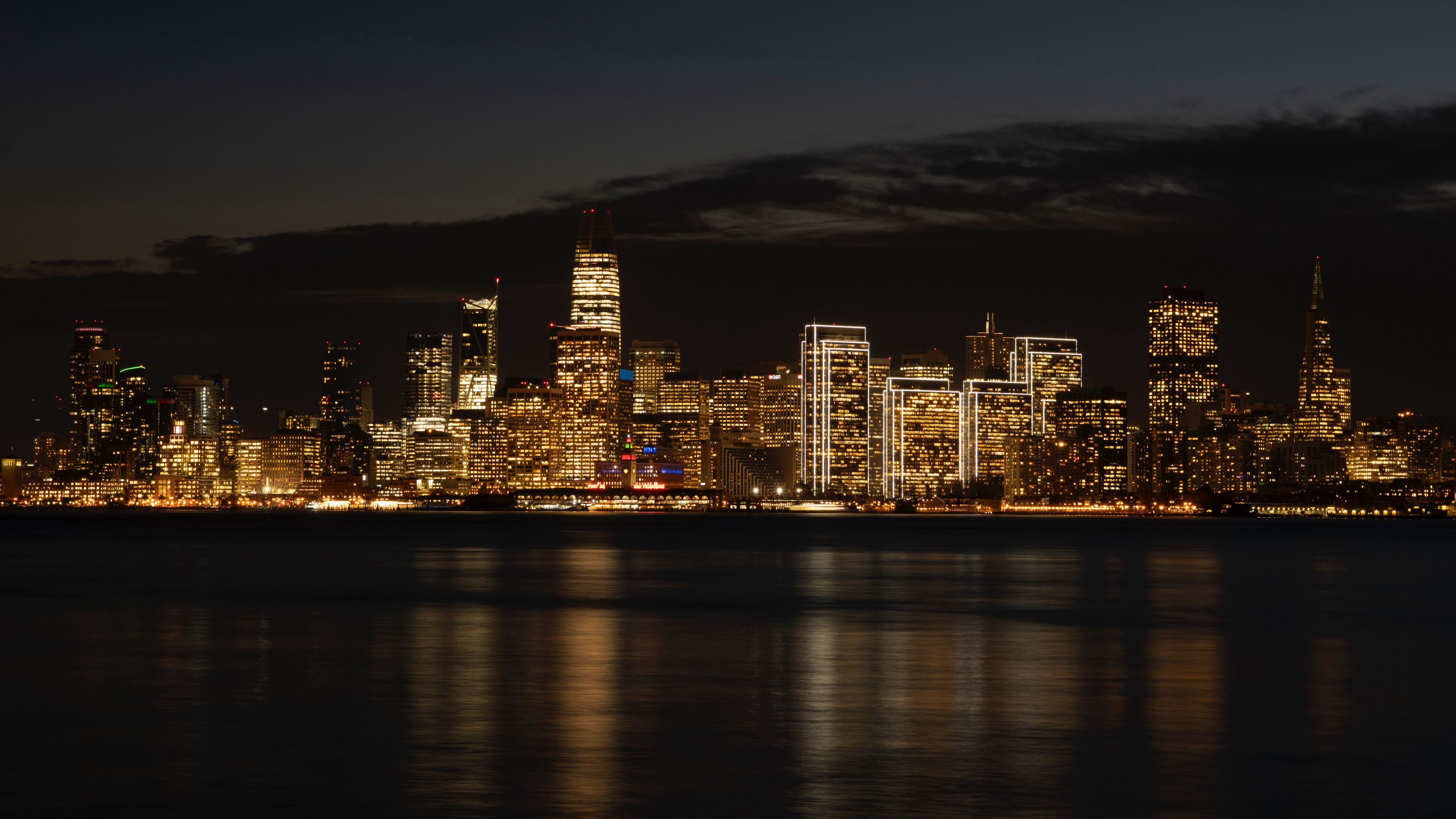 night city, buildings, coast, metropolis, panorama, 4k, HD Wallpaper