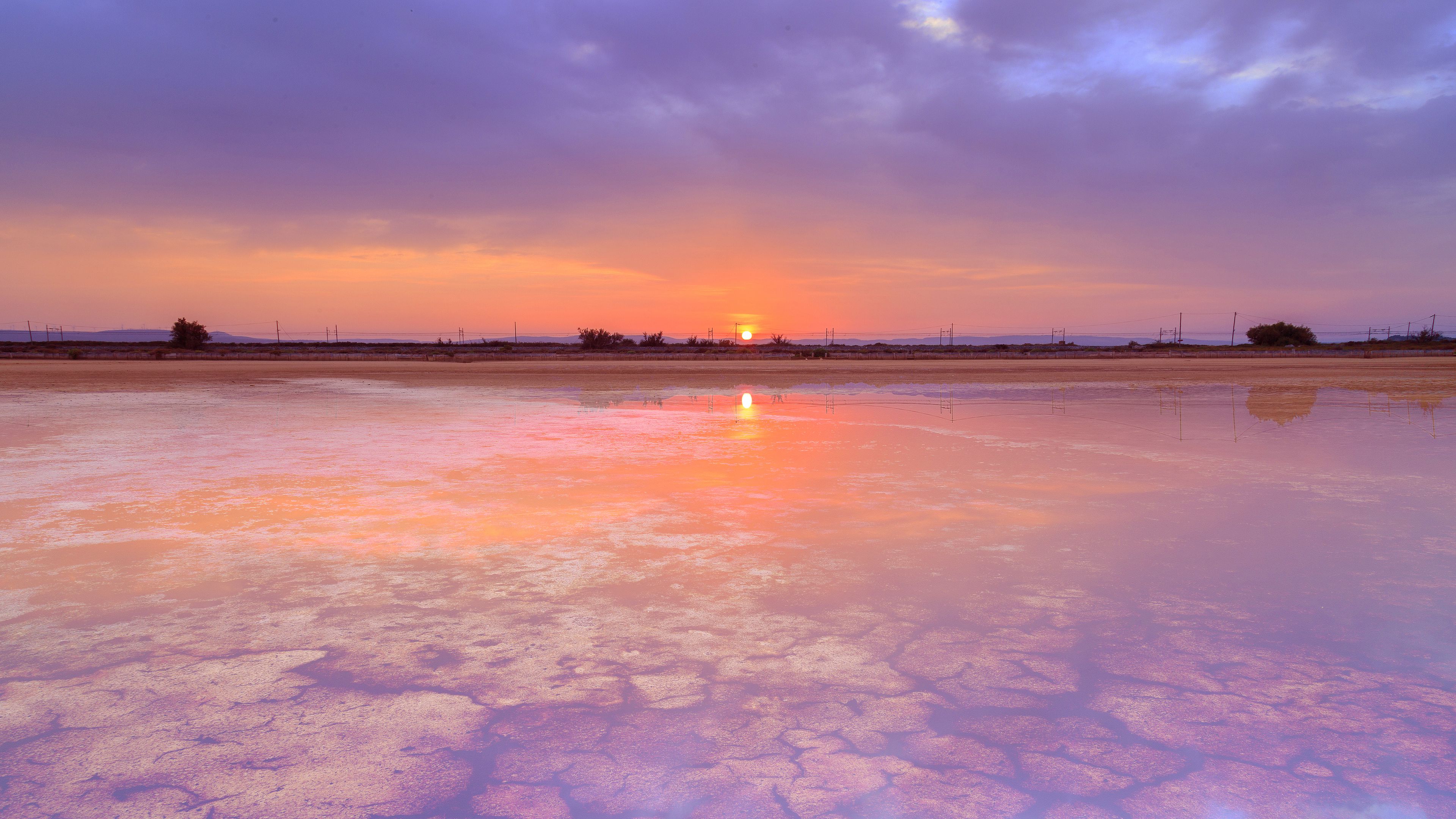 sunset, lake, water, sun, landscape, 4k, HD Wallpaper