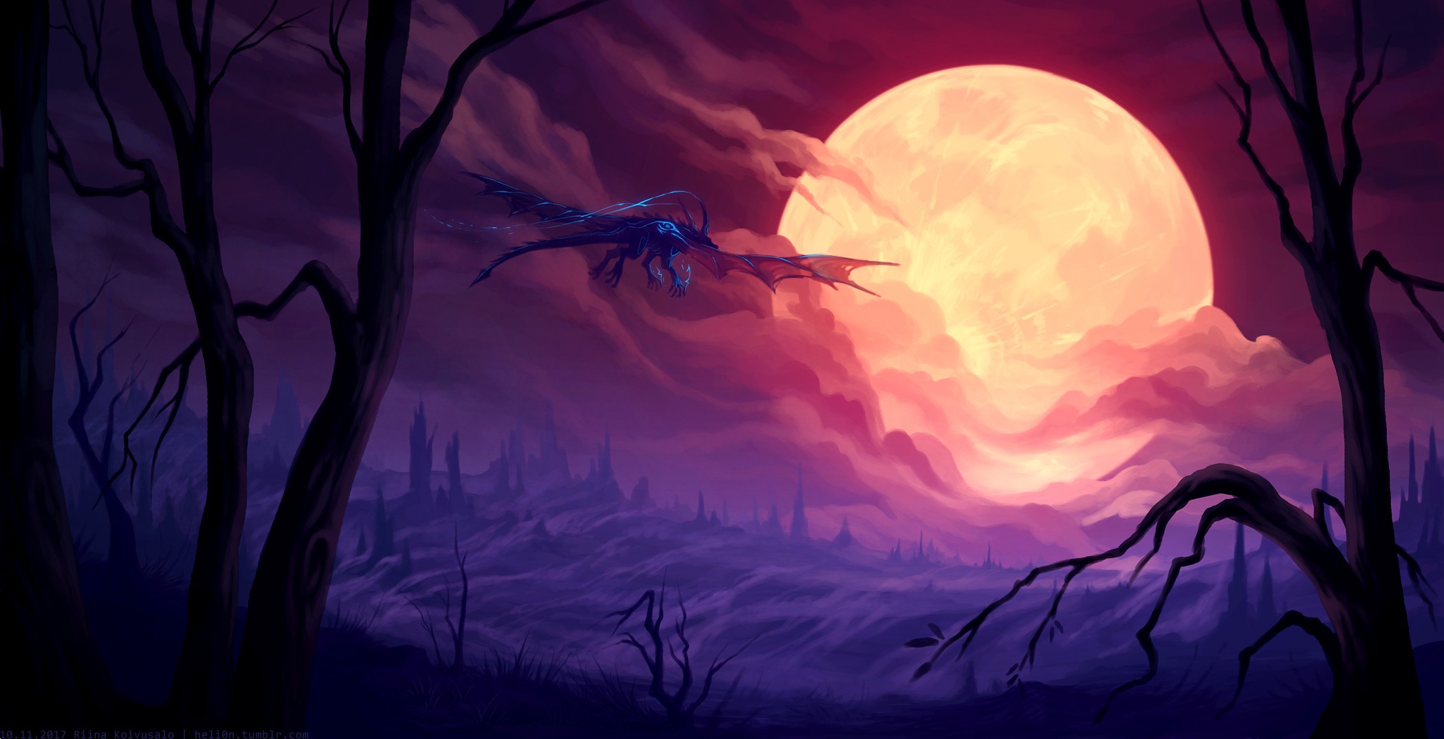 dragon, fantasy, artist, artwork, digital art, hd, deviantart, moon, HD Wallpaper