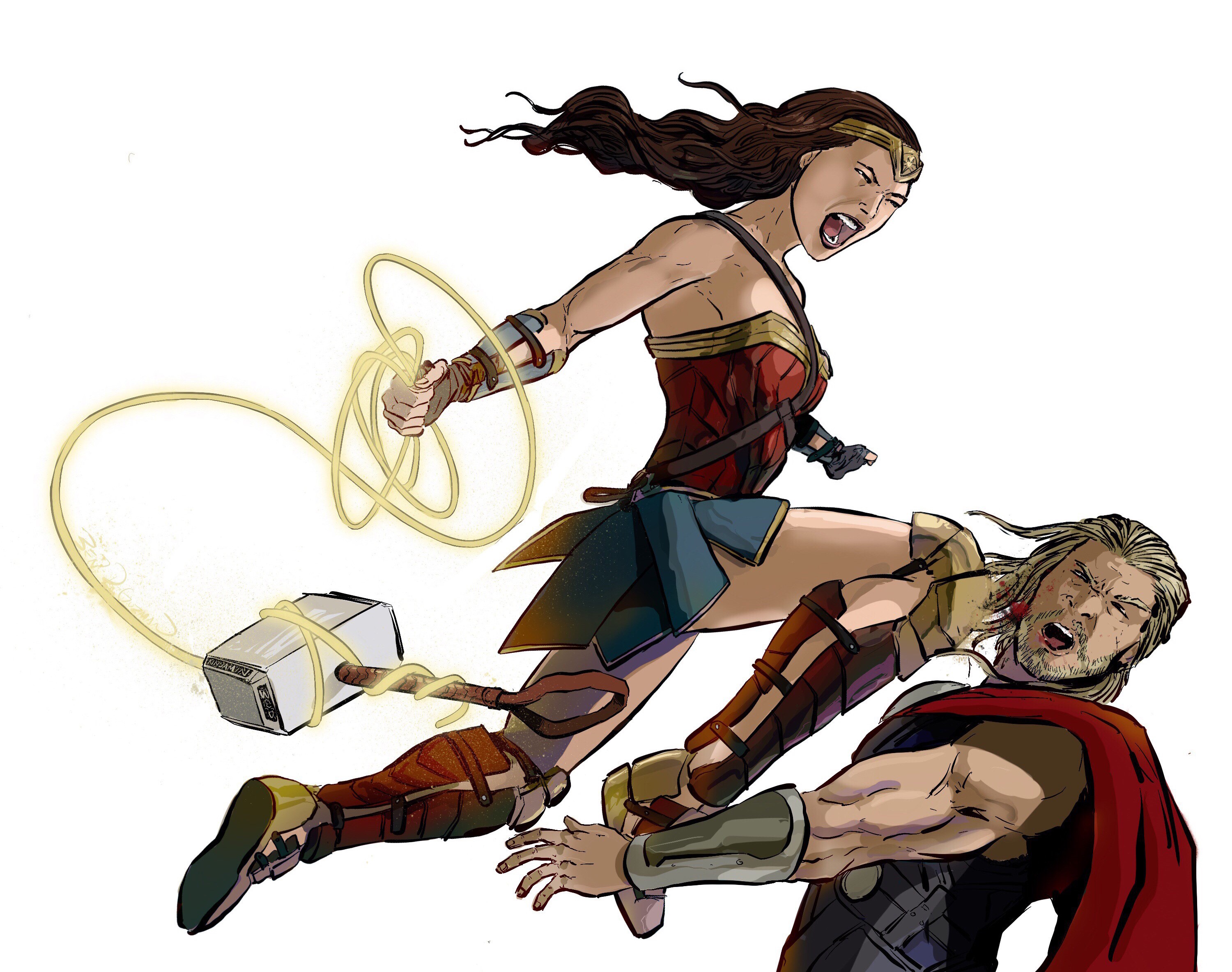 wonder woman, thor, artwork, digital art, artist, hd, 4k, deviantart, HD Wallpaper