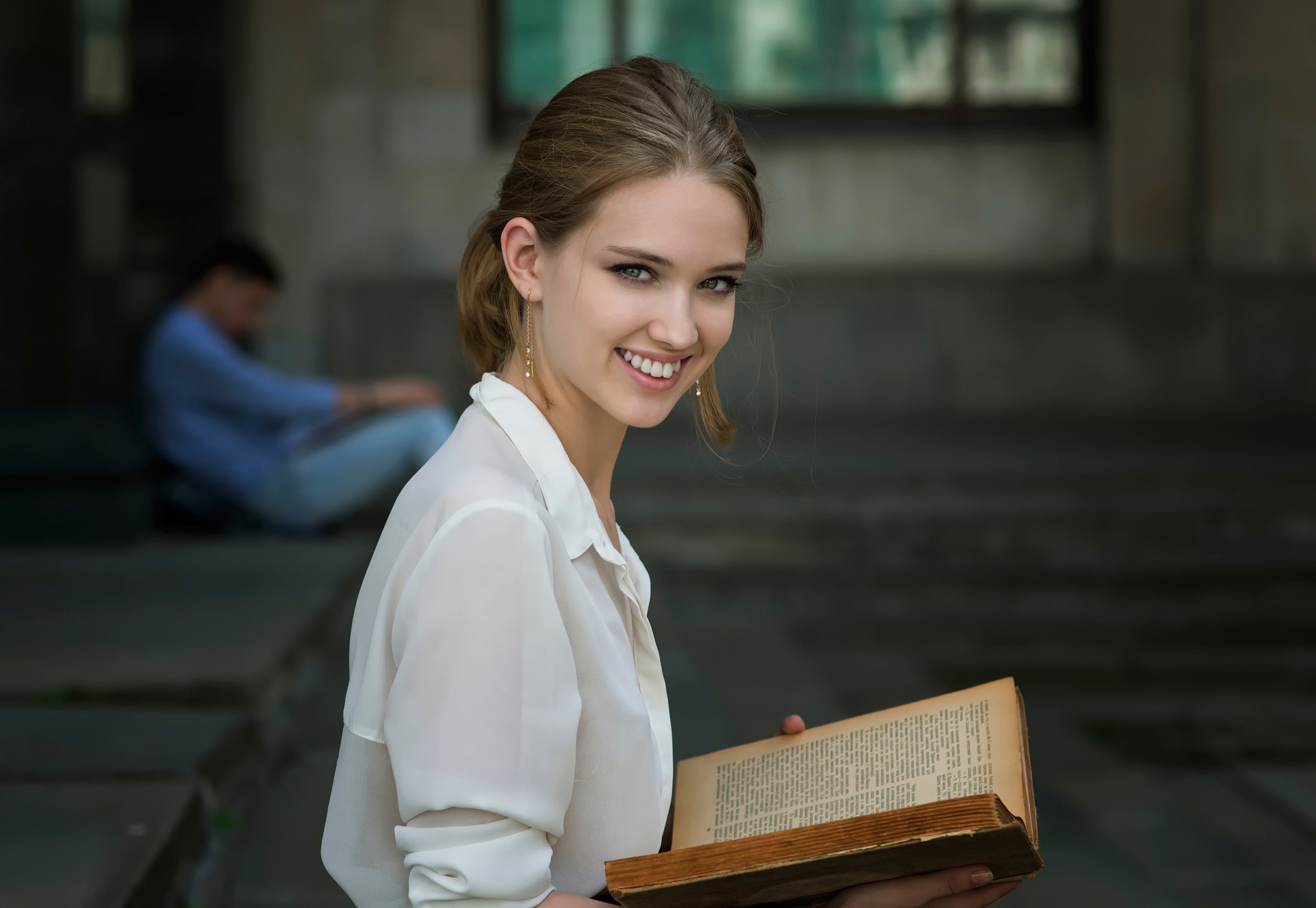 girls, book, hd, model, smiling, HD Wallpaper