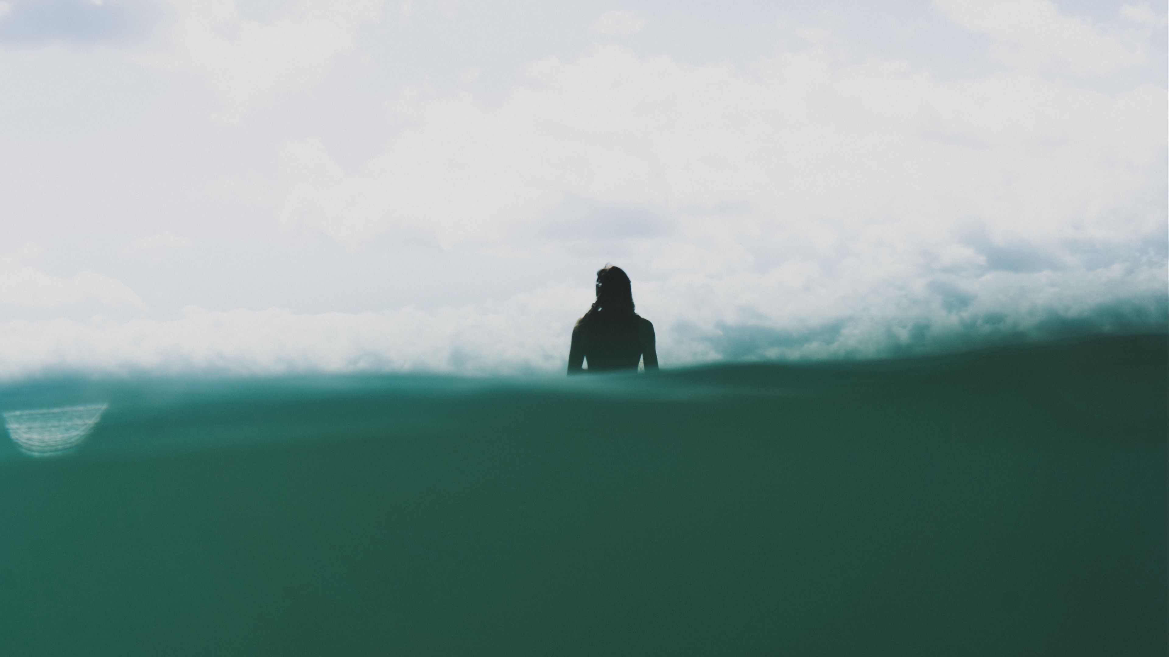 silhouette, water, alone, sea, 4k, HD Wallpaper