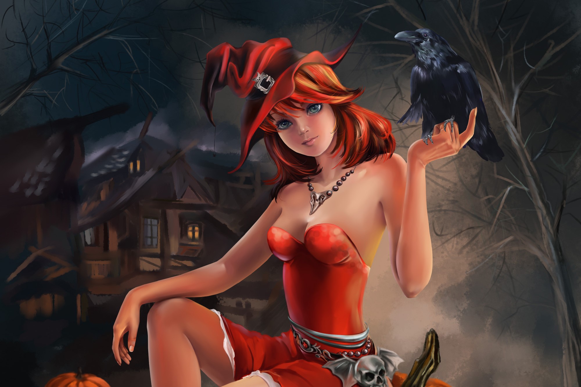 halloween, celebrations, holidays, hd, pumpkin, witch, artwork, deviantart, fantasy girls, HD Wallpaper