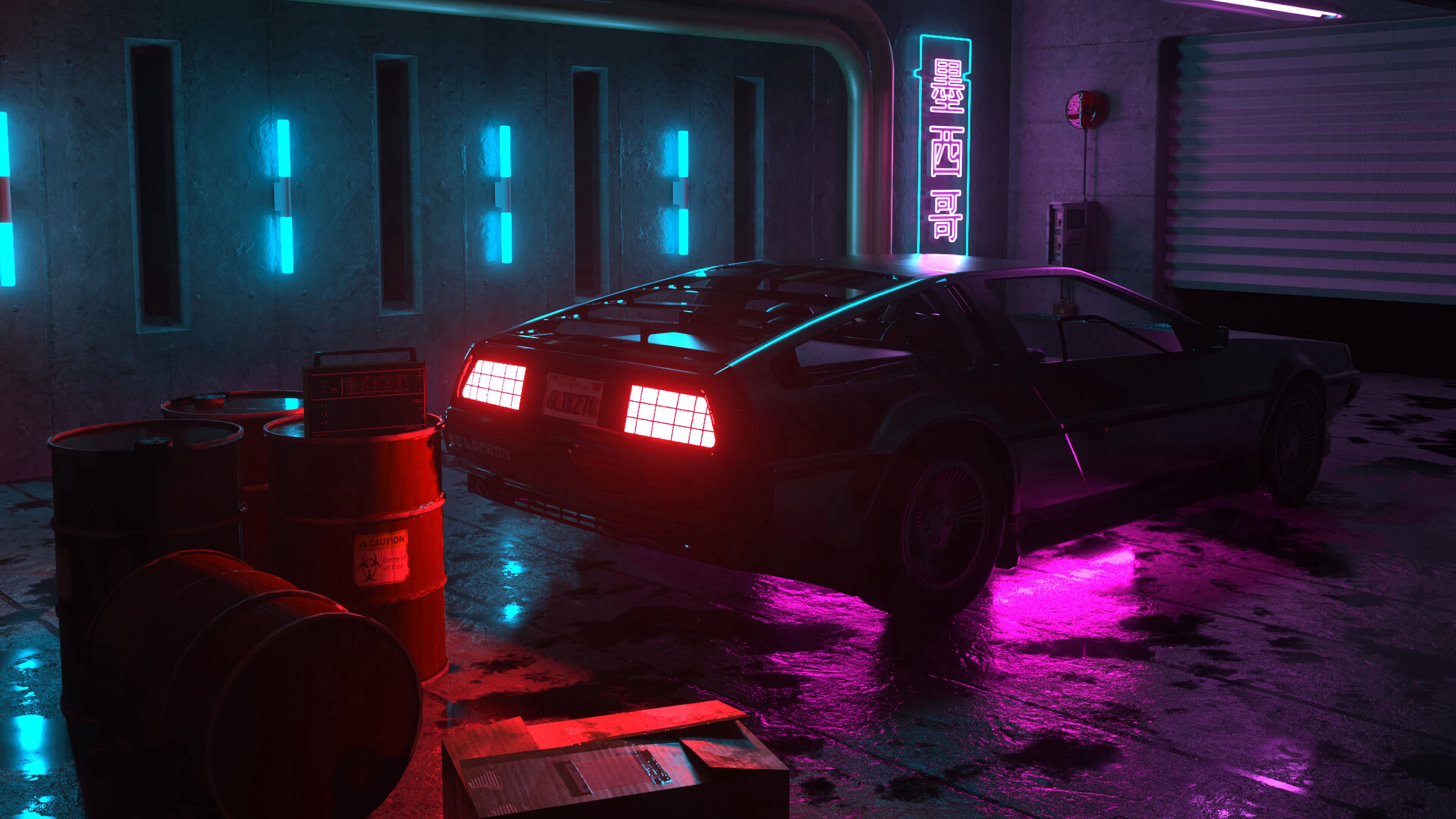 car, neon, backlight, dark, 4k, HD Wallpaper
