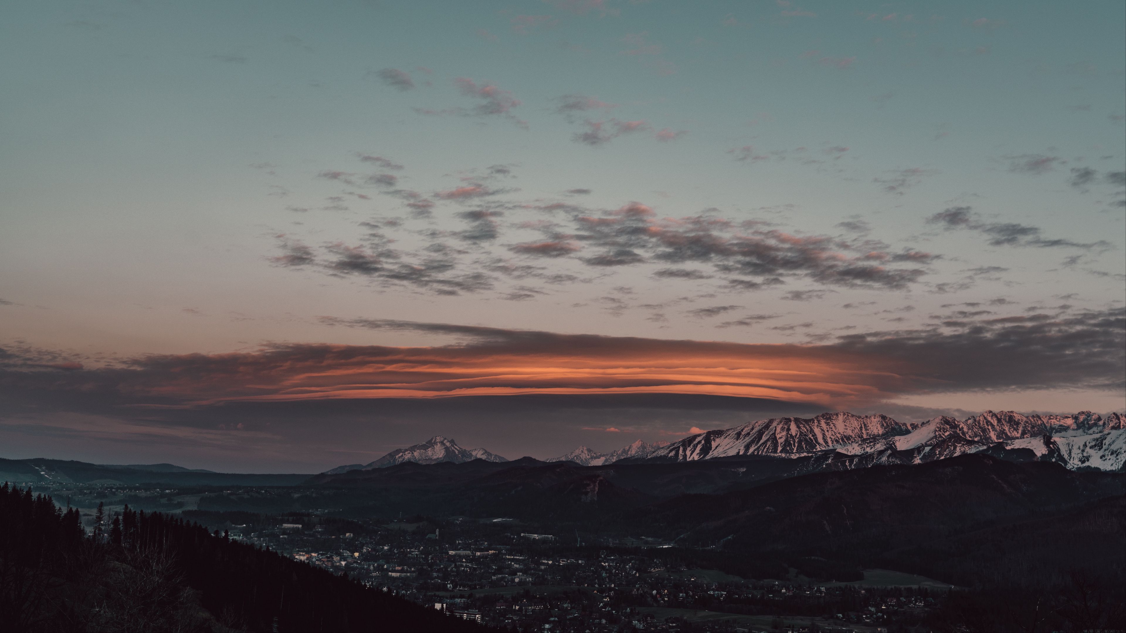 mountains, valley, city, landscape, aerial view, 4k, HD Wallpaper