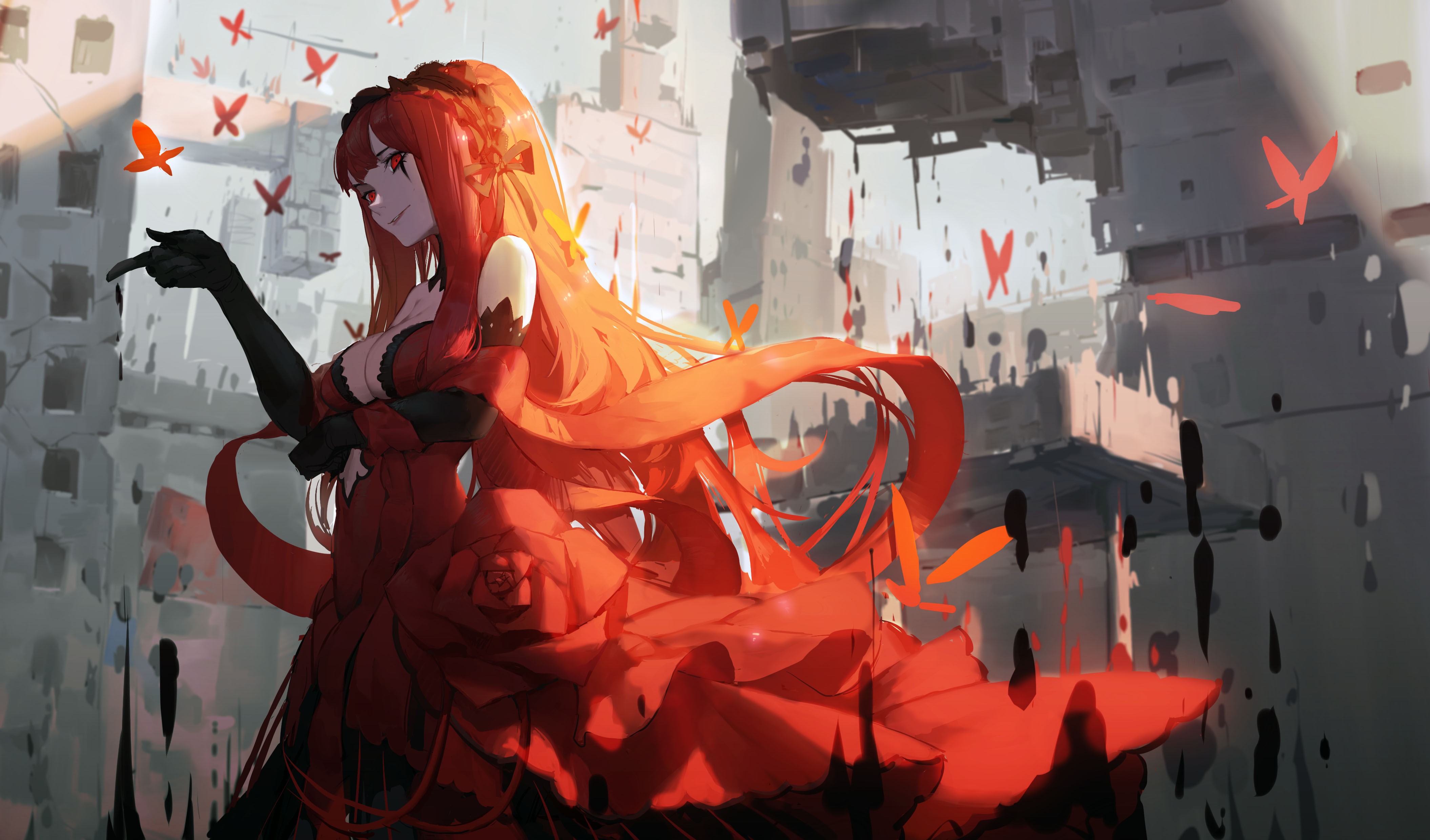 forever 7th capital, anime girl, anime, hd, 4k, butterfly, artist, artwork, digital art, HD Wallpaper