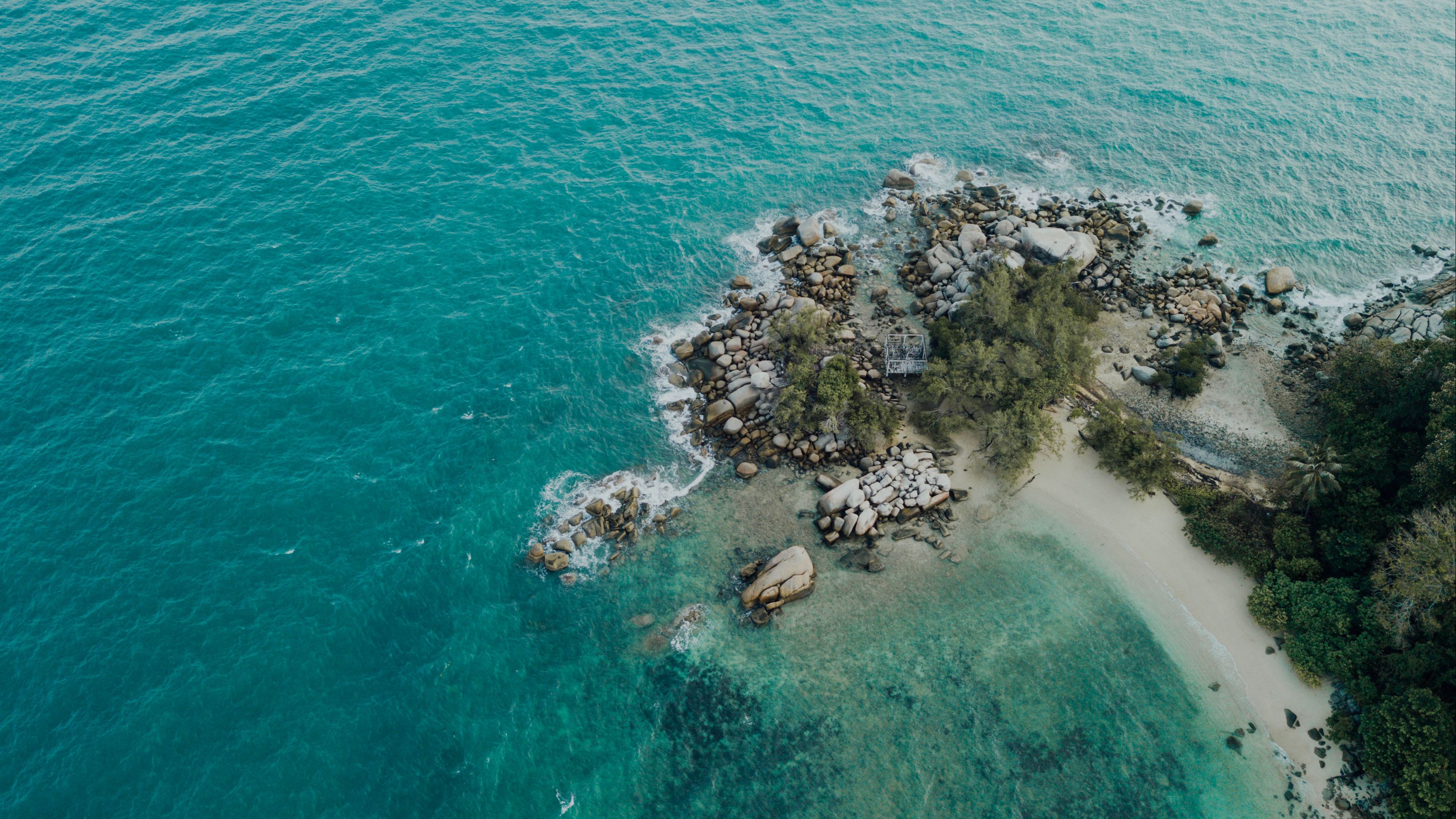 island, sea, aerial view, beach, tropics, 4k, HD Wallpaper