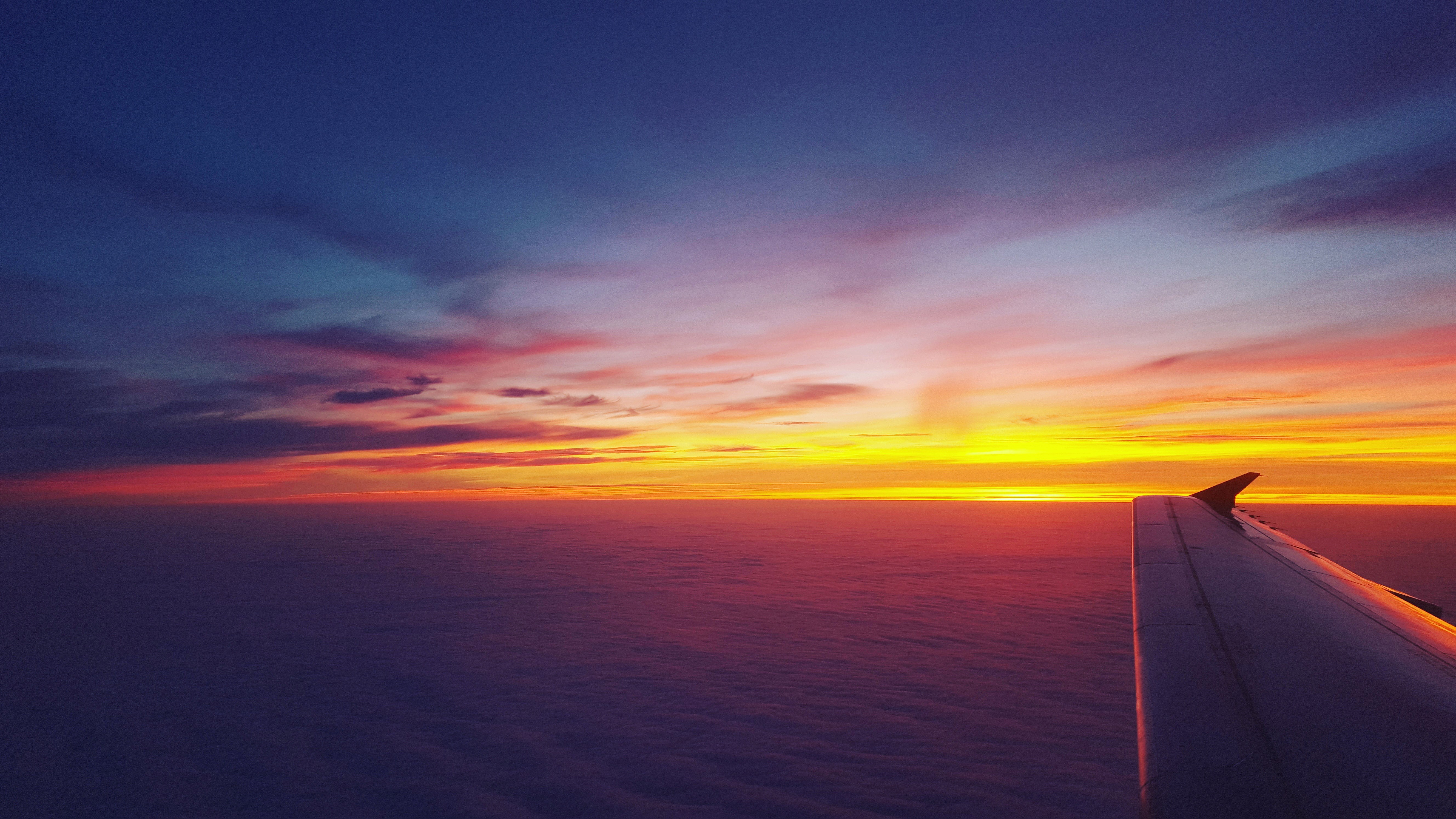airplane, dusk, sunrise, sky, flight, hd, 4k, 5k, HD Wallpaper
