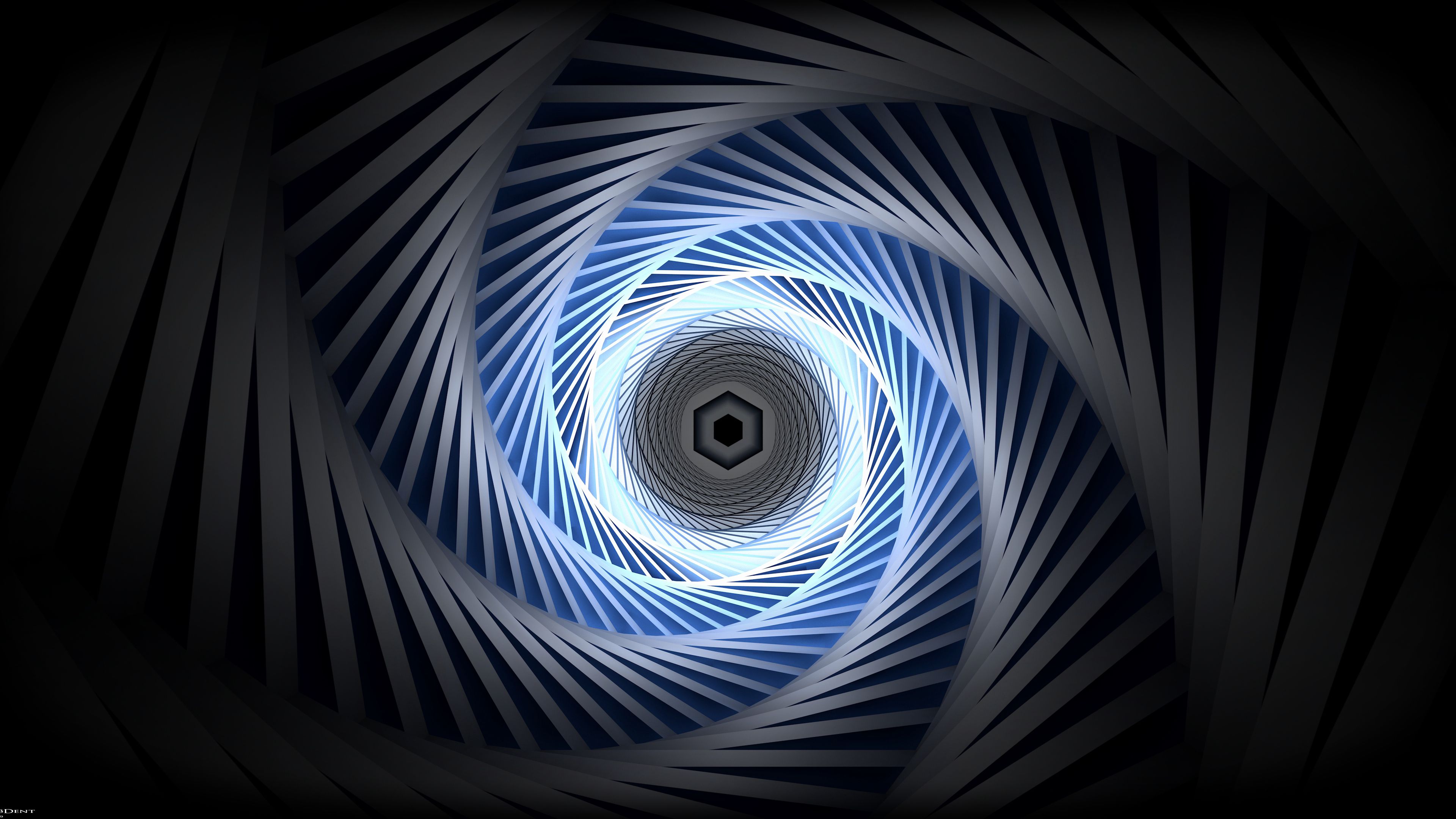 spiral, glow, abstraction, hexagon, rotation, 4k, HD Wallpaper