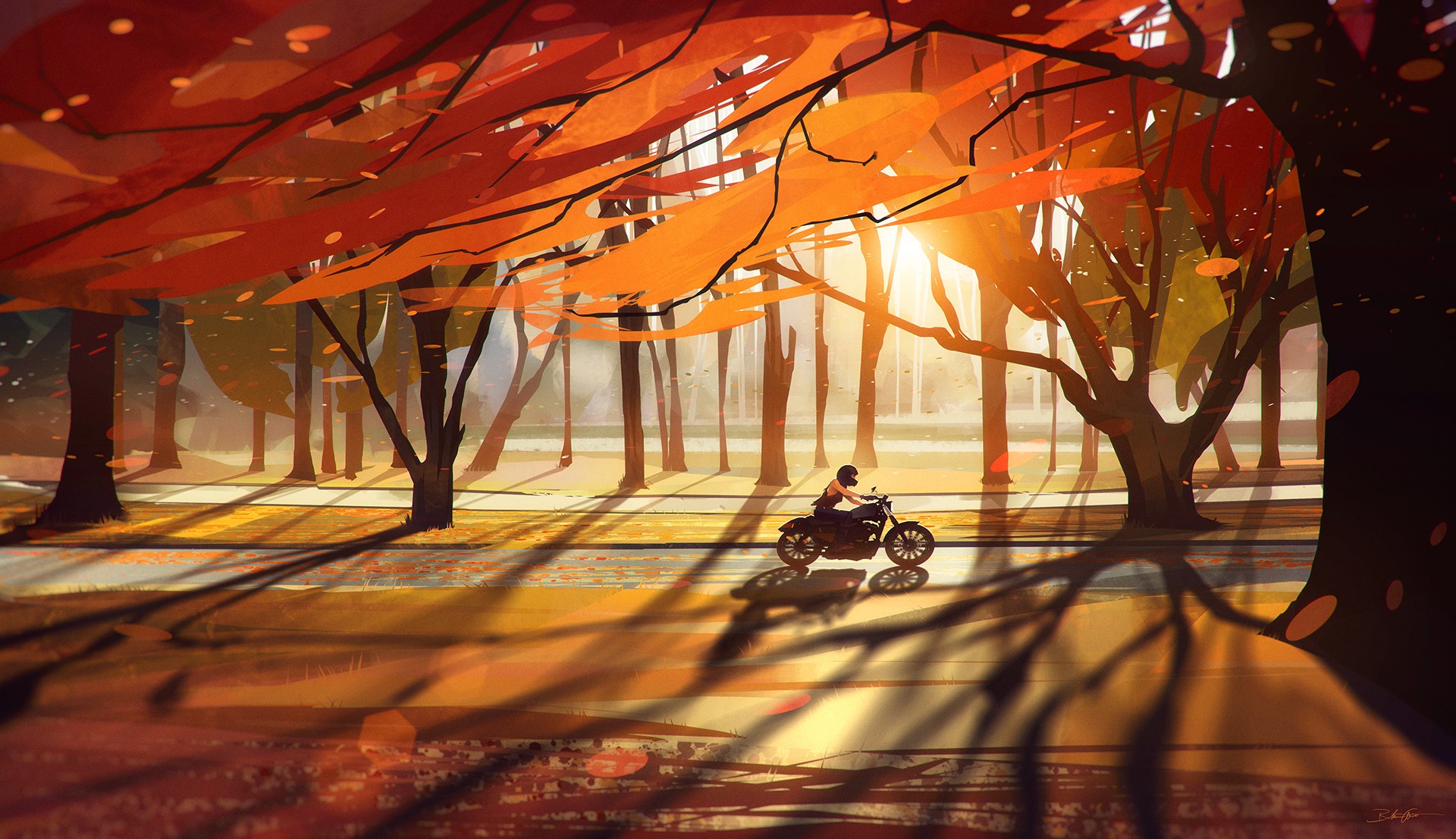 bikes, autumn, biker, hd, artwork, digital art, hd, deviantart, HD Wallpaper