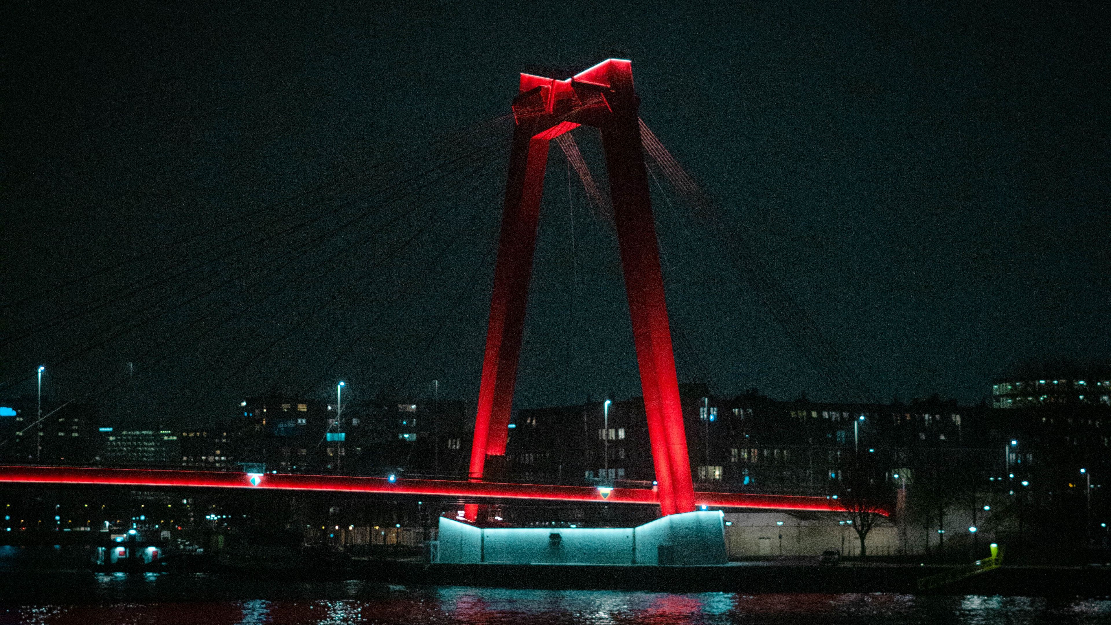 bridge, city, dark, night, backlight, 4k, HD Wallpaper