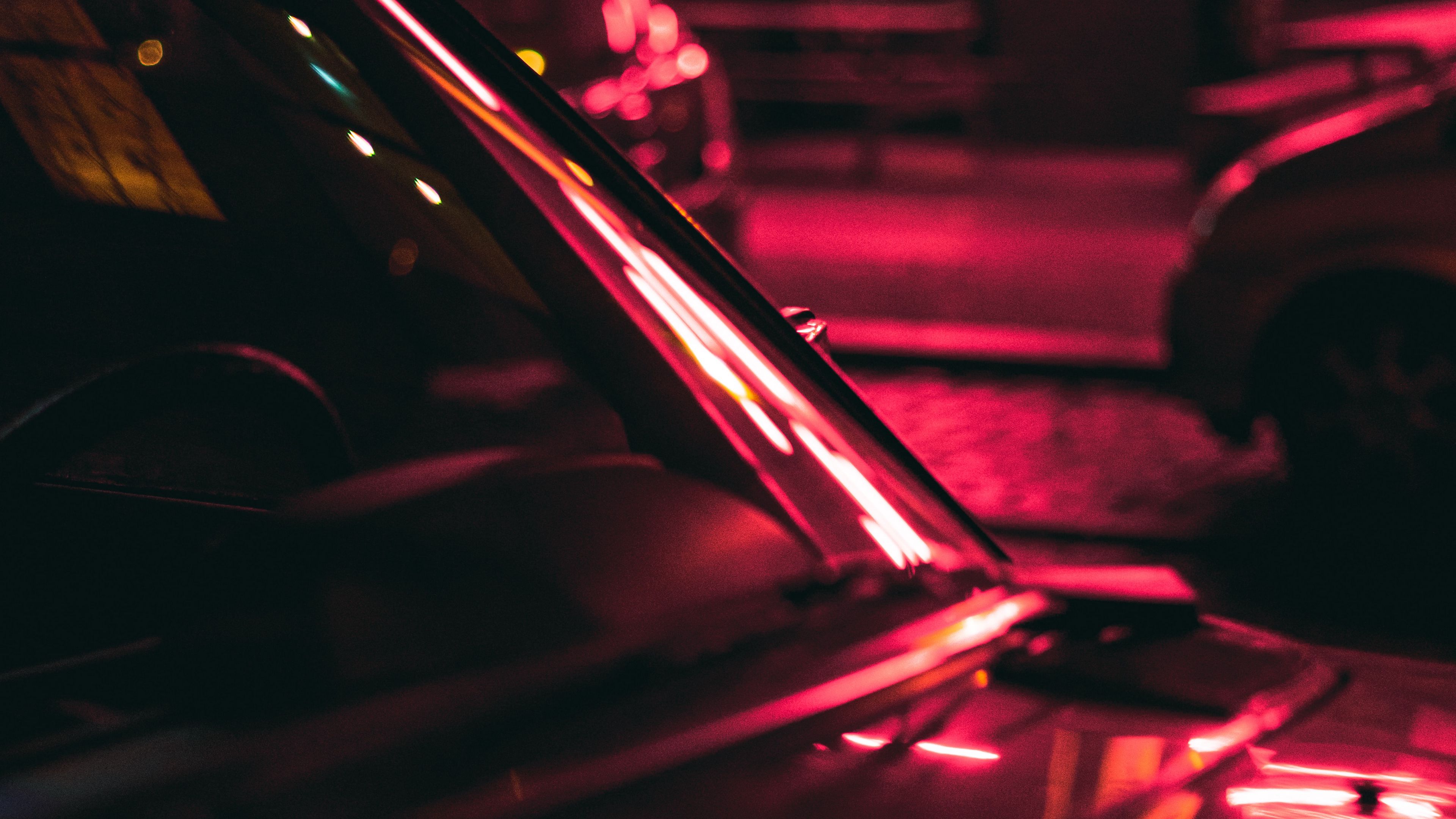 car, dark, night, lights, neon, 4k, HD Wallpaper