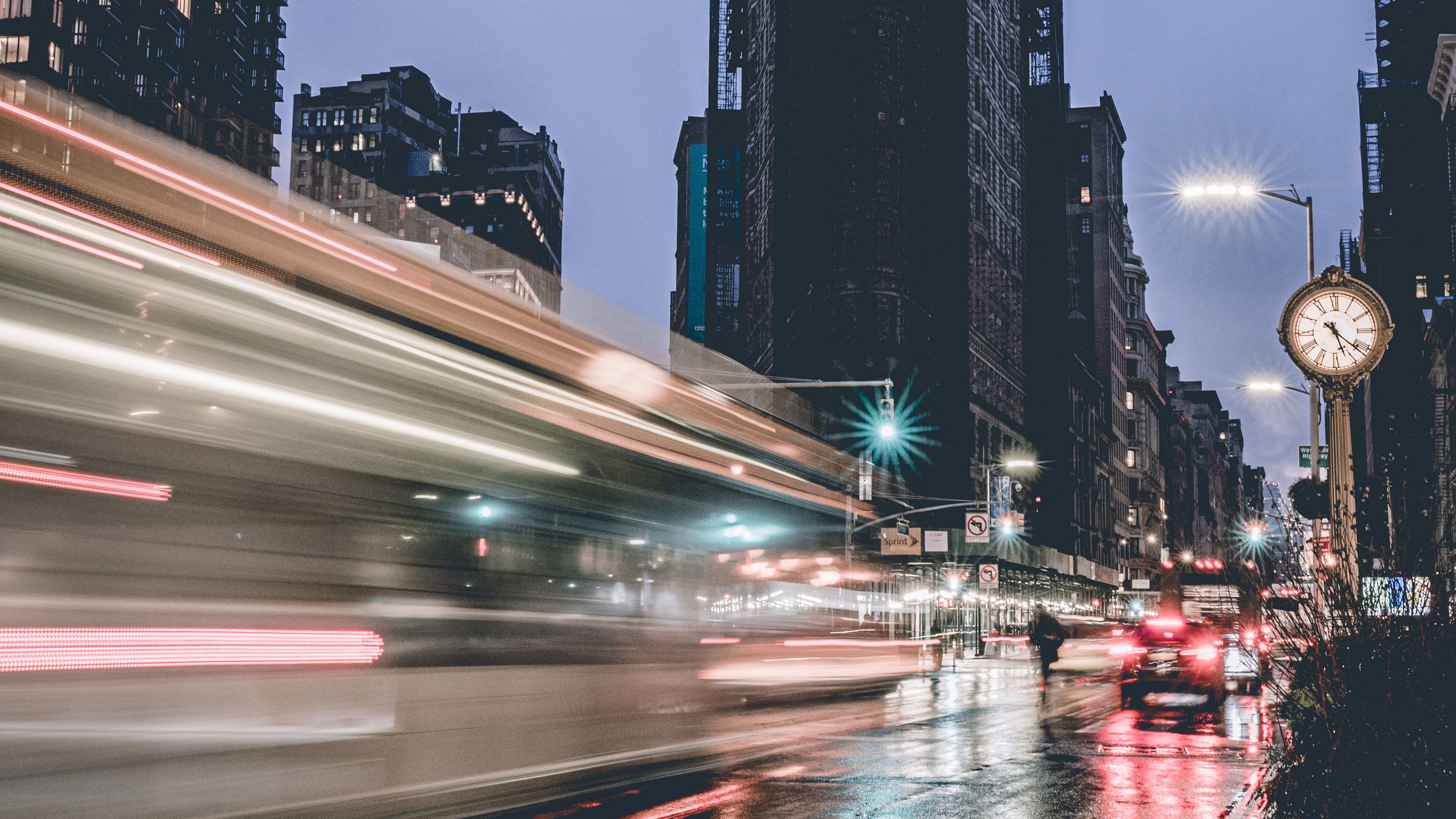 city, street, buildings, cars, long exposure, 4k, HD Wallpaper