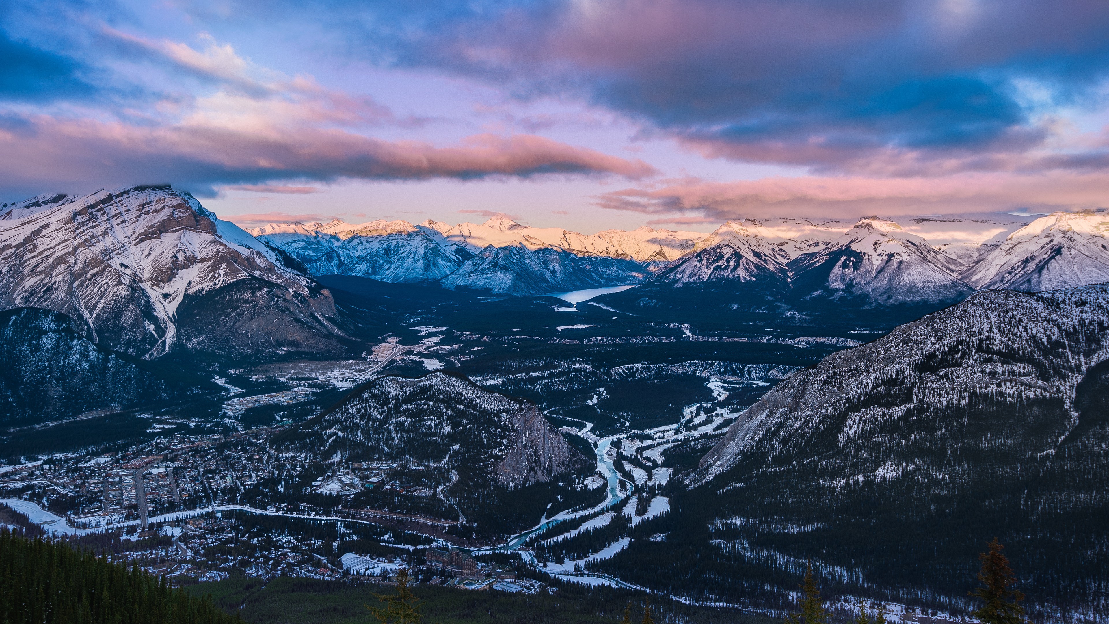 mountains, snow, trees, 4k, hd, nature, HD Wallpaper