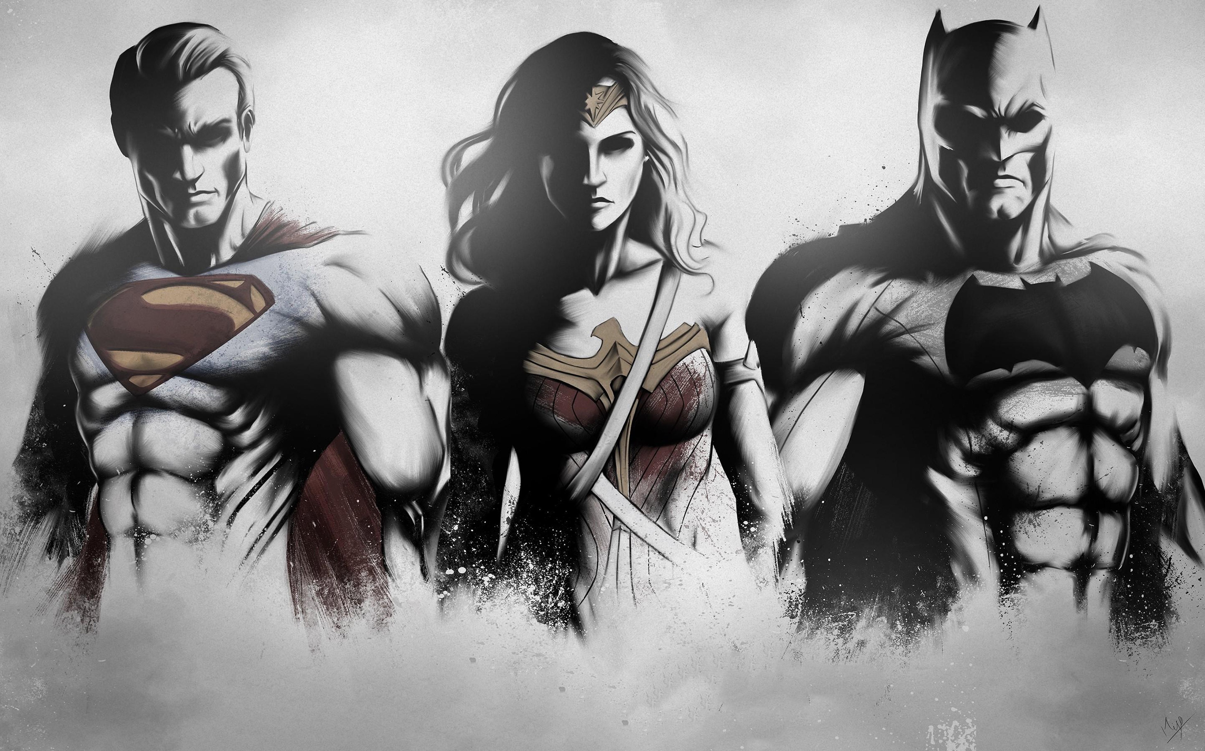 superman, wonder woman, batman, sketch, artwork, hd, 4k, superheroes, HD Wallpaper
