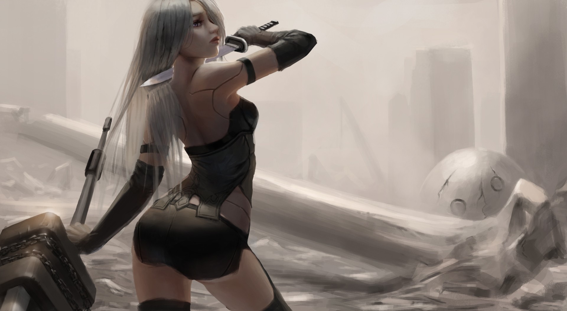 nier automata, 2017 games, games, artwork, hd, fantasy girls, artstation, HD Wallpaper