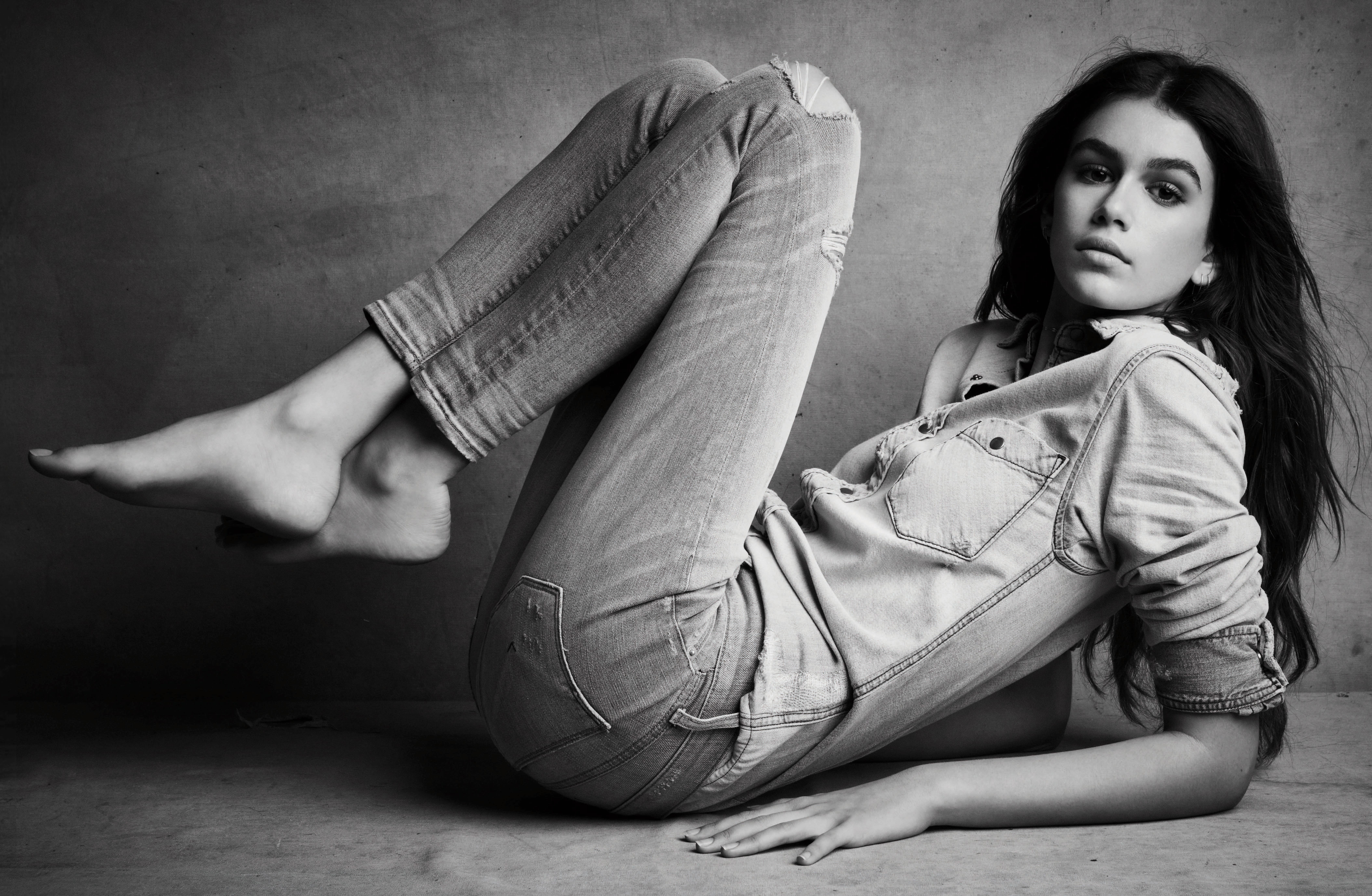 kaia jordan gerber, celebrities, girls, model, hd, 4k, monochrome, black and white, HD Wallpaper