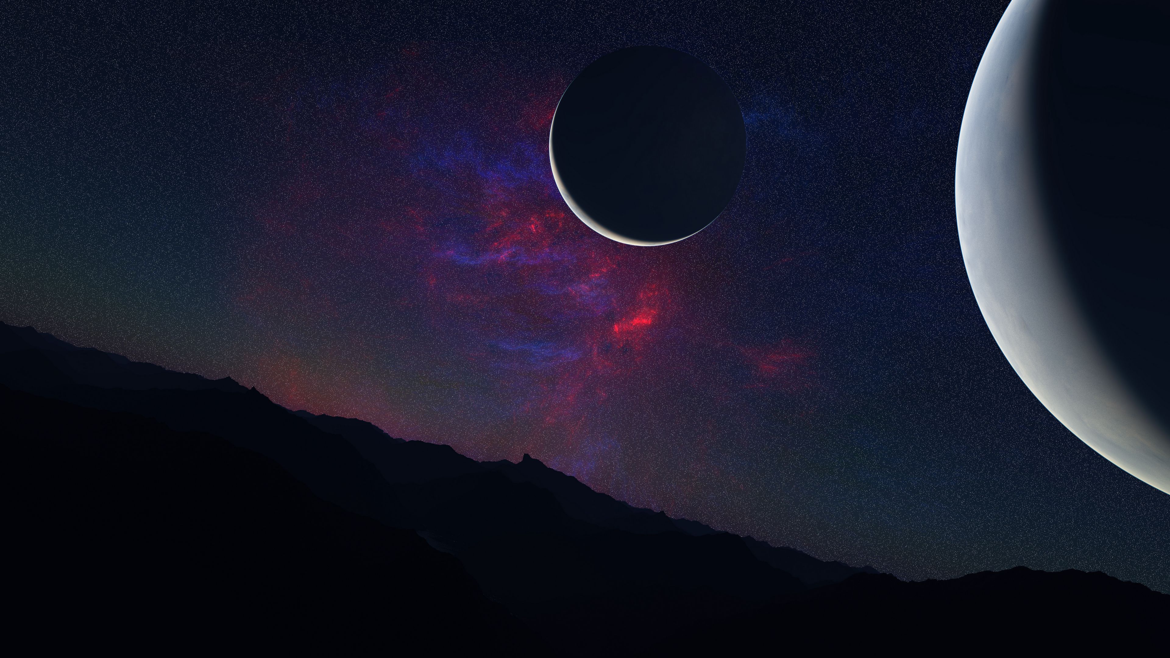 planet, space, dark, mountains, landscape, 4k, HD Wallpaper