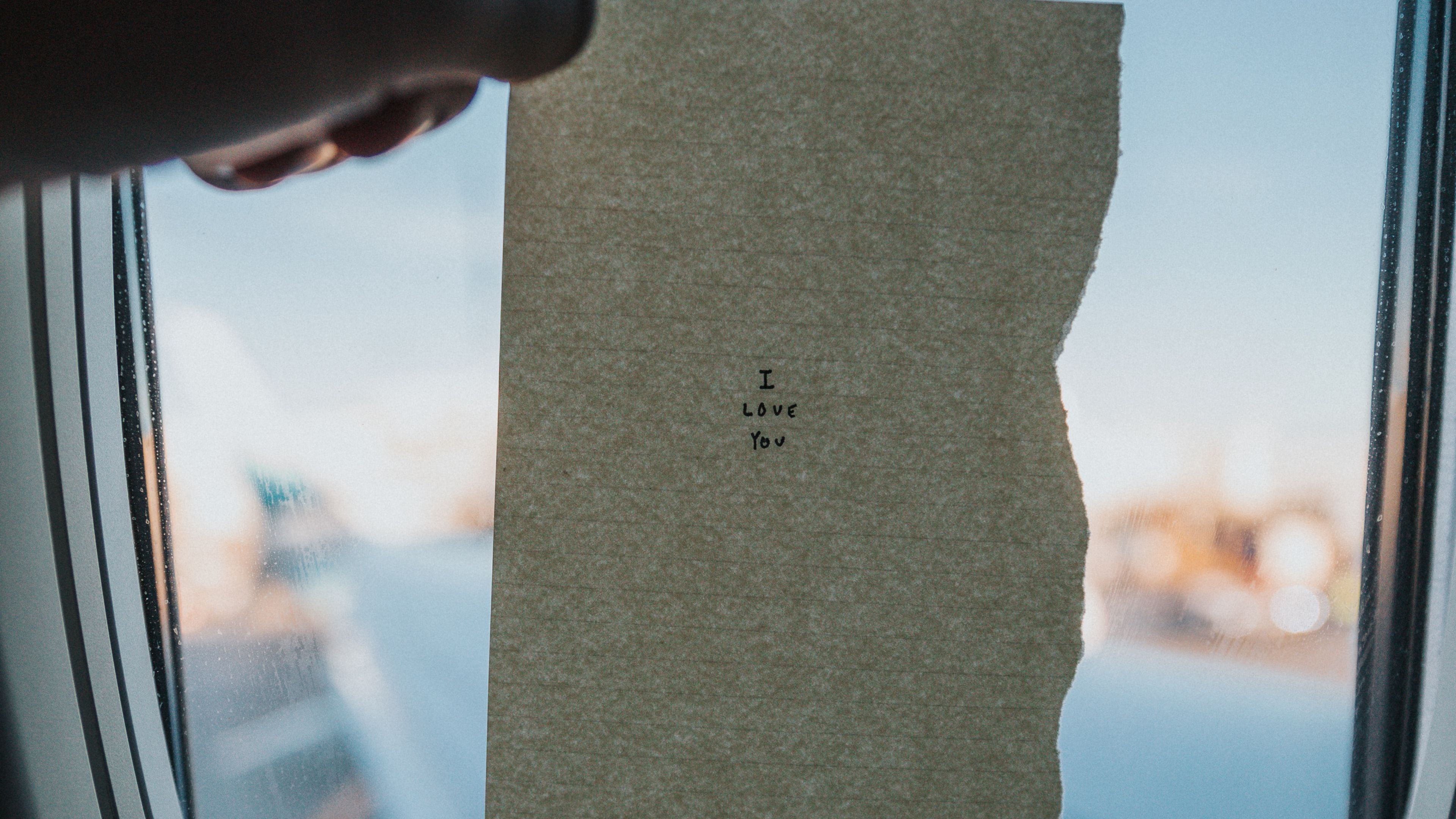 window, paper, inscription, porthole, hand, 4k, HD Wallpaper