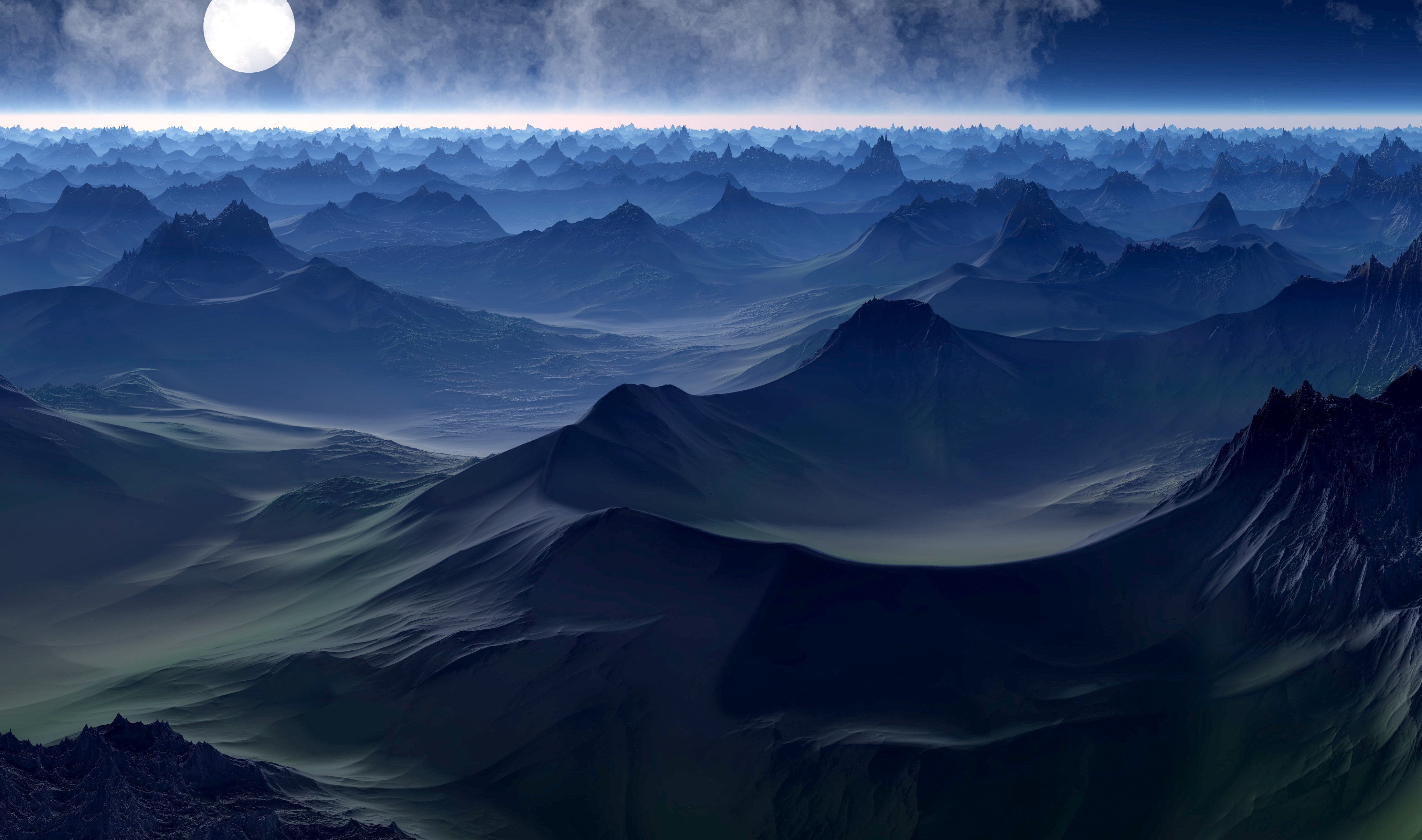 fantasy, mountains, moon, landscape, hd, 4k, 5k, HD Wallpaper
