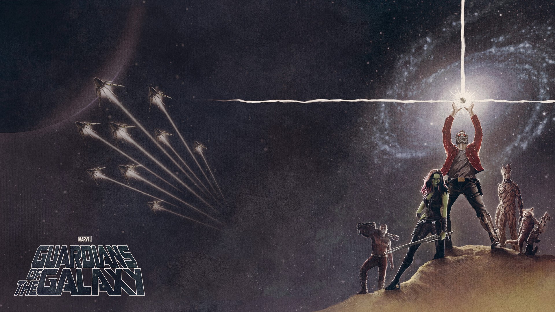 guardians of the galaxy, movies, star lord, groot, gamora, artist, artwork, hd, HD Wallpaper