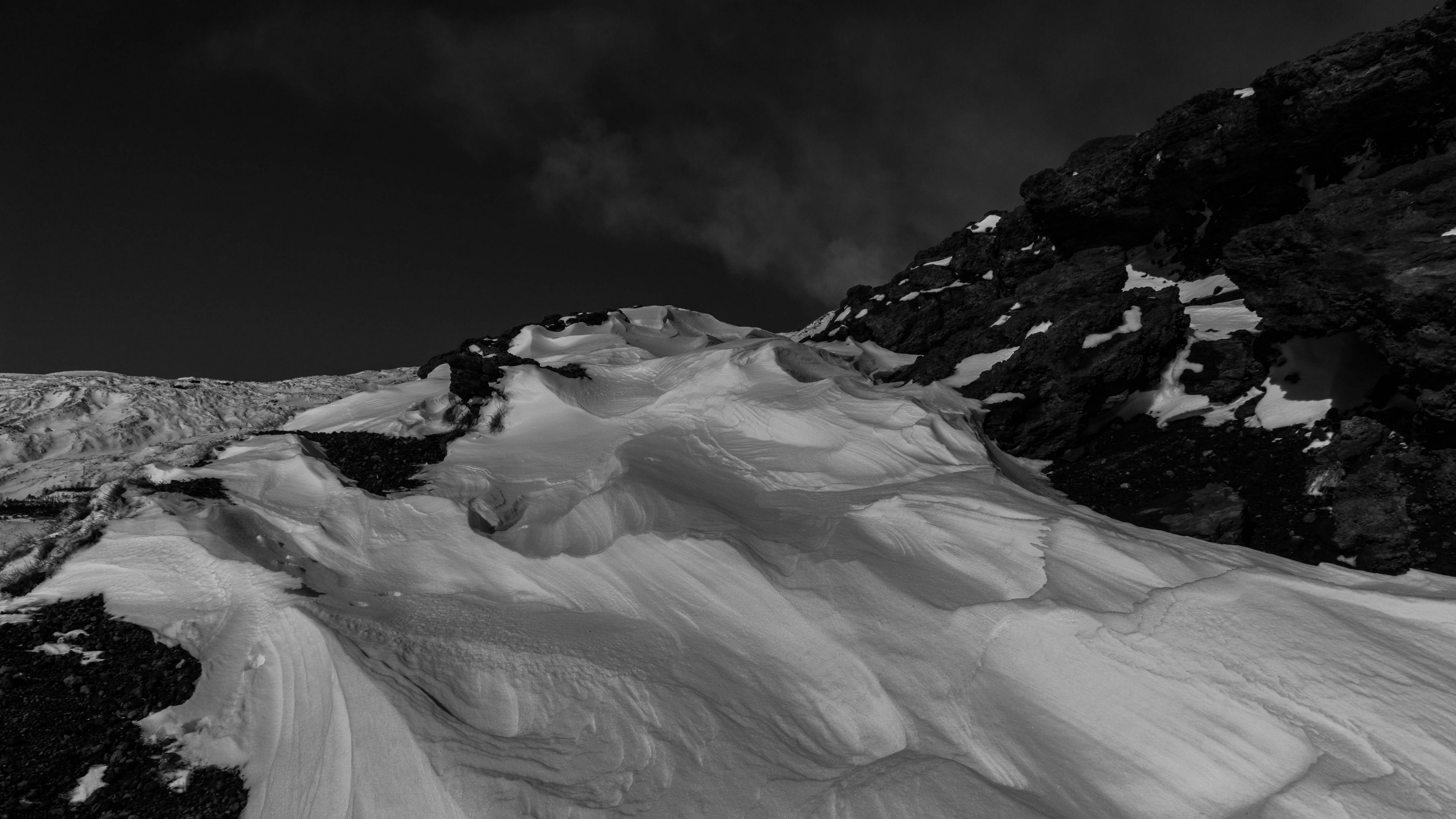 mountain, slope, snow, bw, 4k, HD Wallpaper