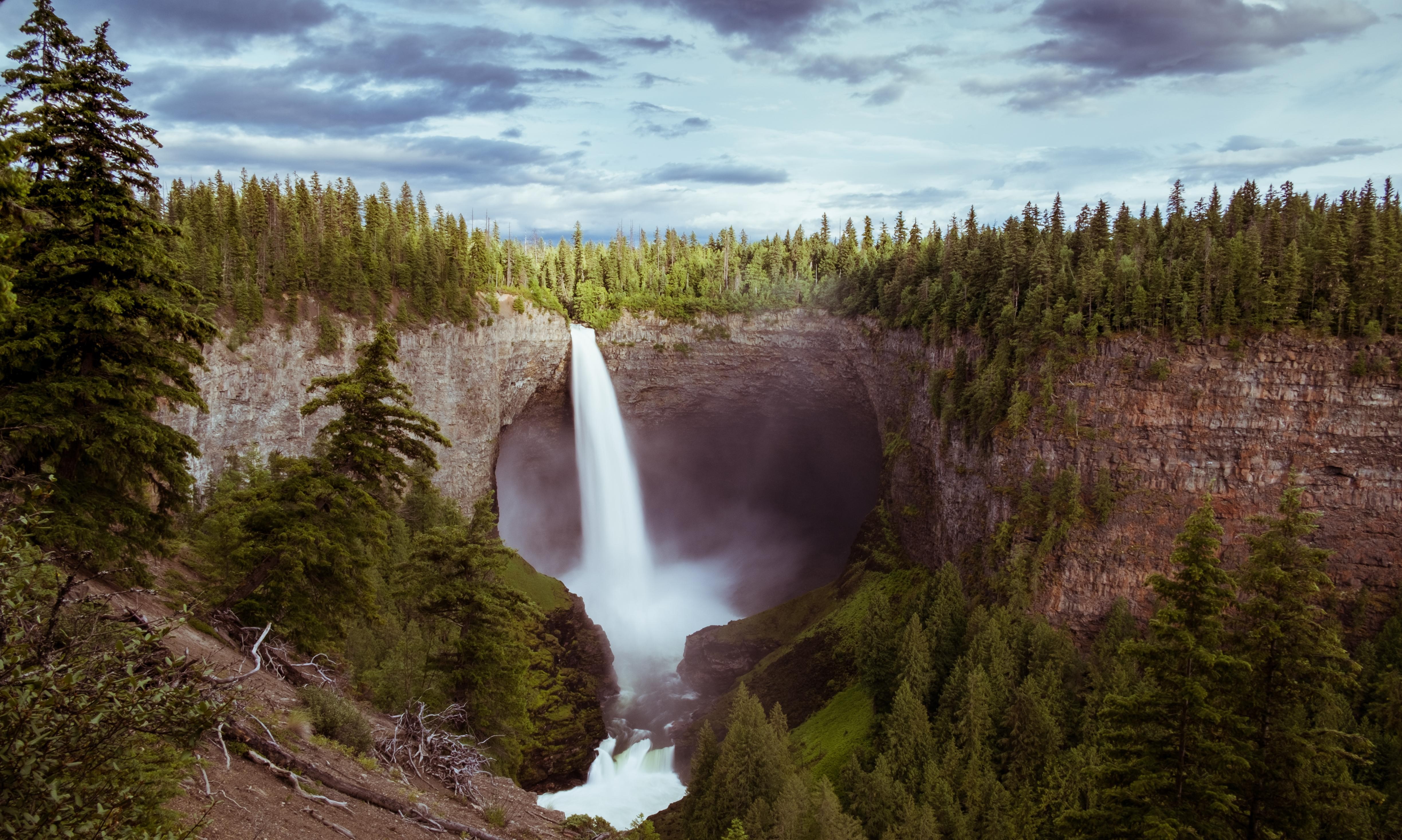 waterfall, landscape, nature, hd, 4k, 5k, sky, trees, HD Wallpaper