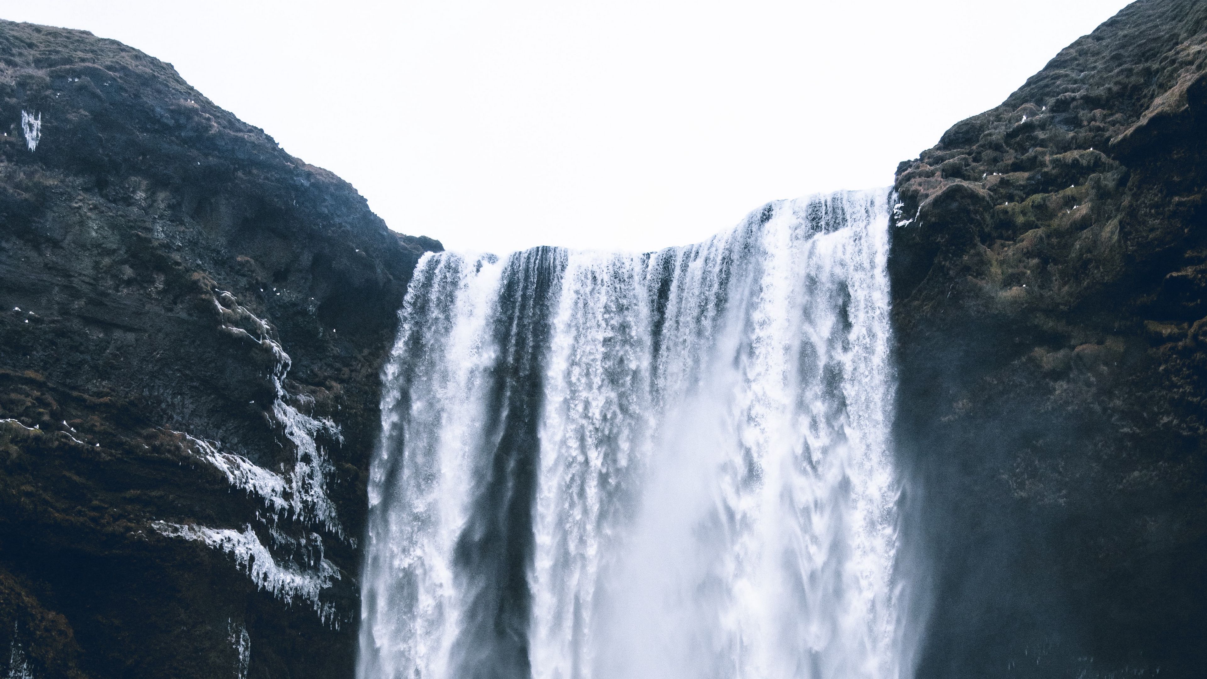 waterfall, water, ice, cliff, nature, 4k, HD Wallpaper