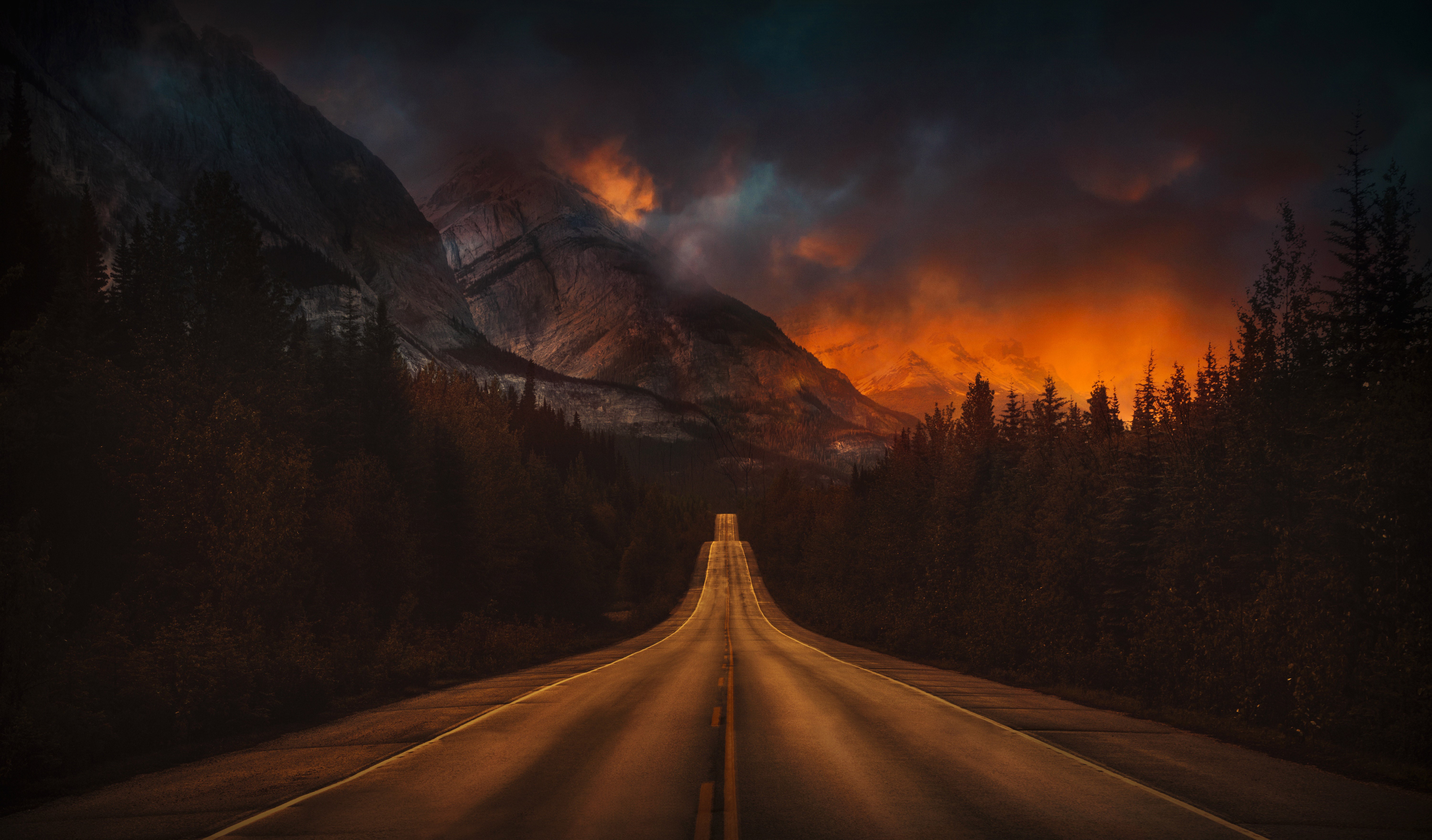 mountains, nature, road, night, hd, 4k, 5k, HD Wallpaper