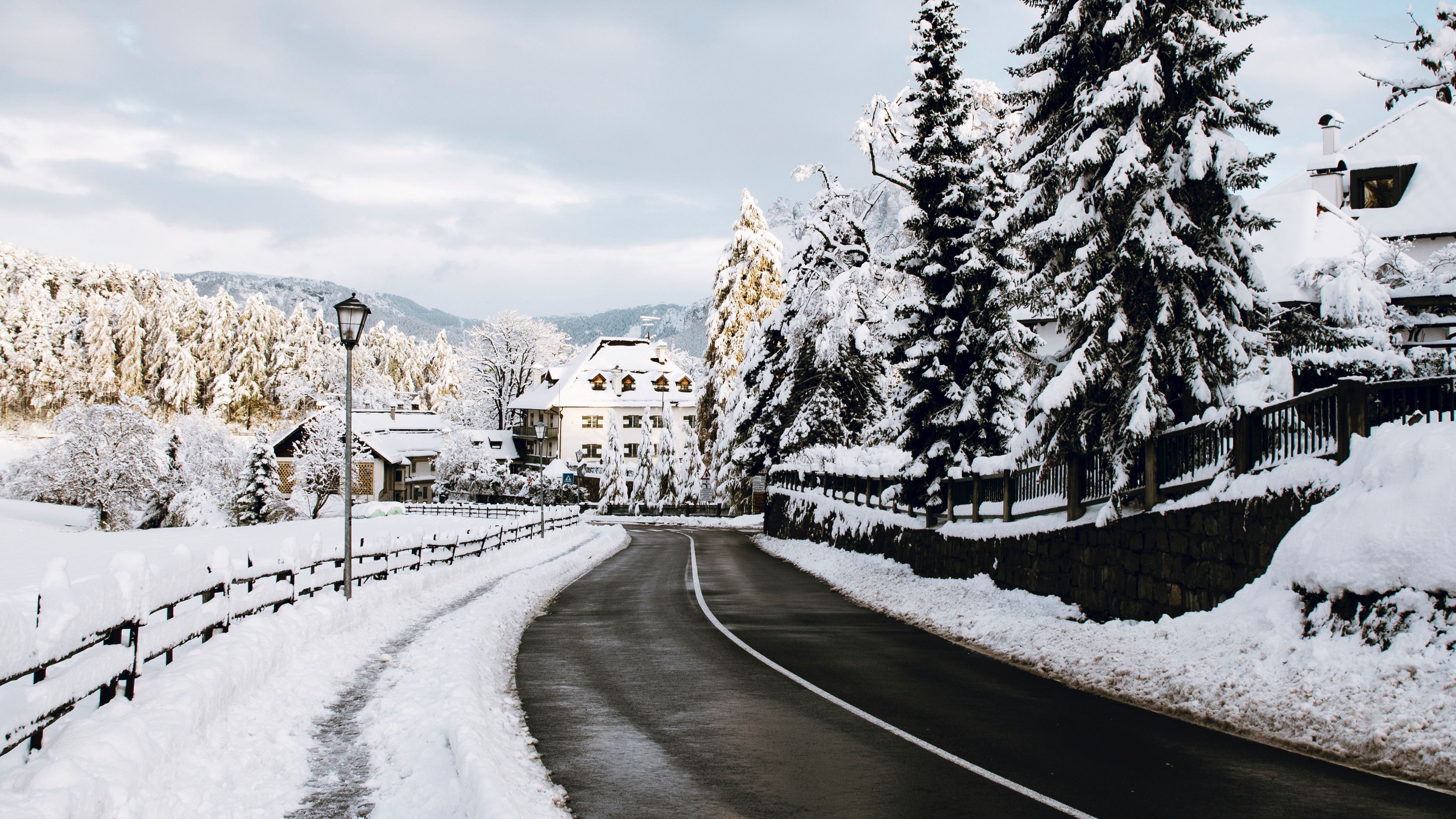 road, snow, winter, nature, 4k, HD Wallpaper