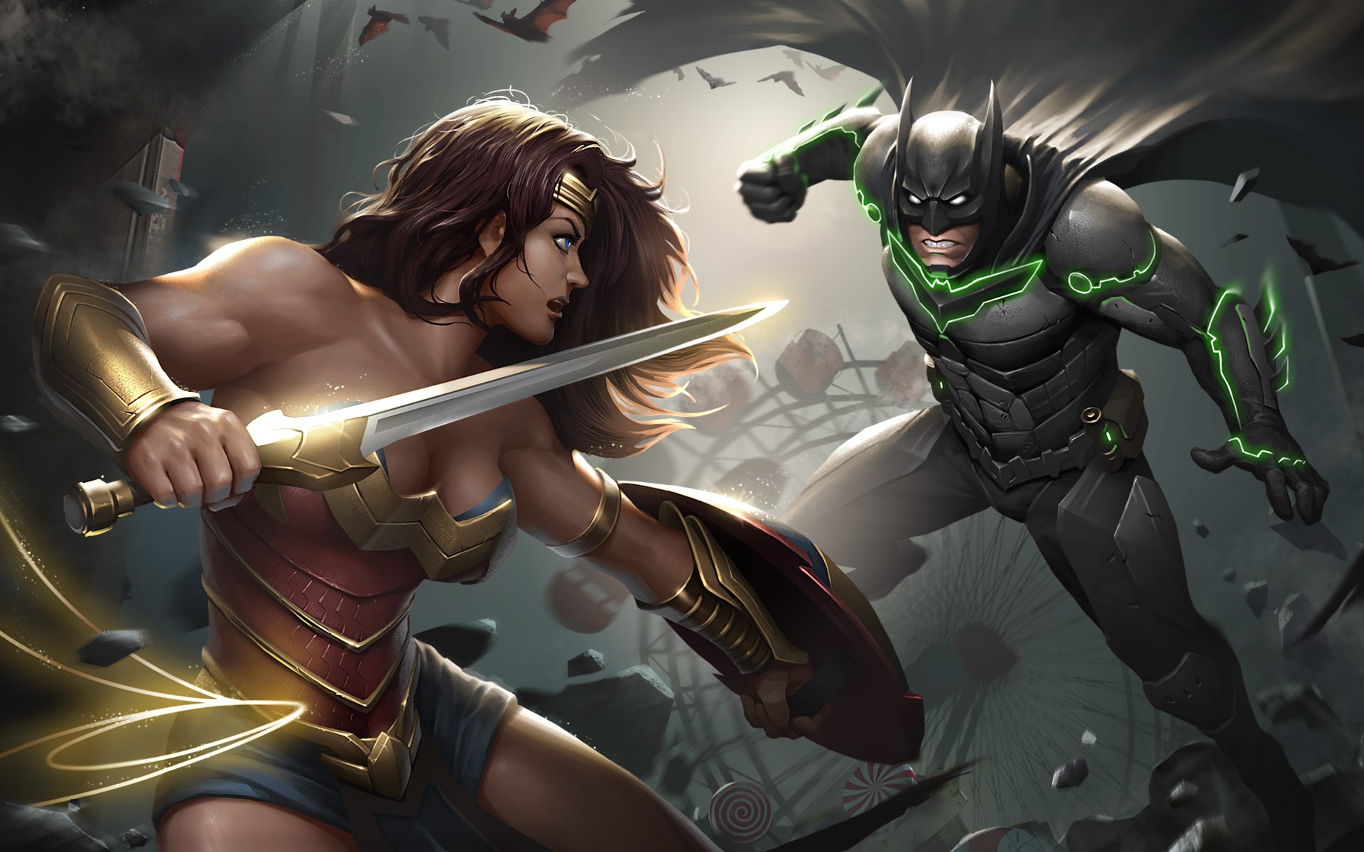 injustice 2, batman, wonder woman, artwork, hd, artist, digital art, games, HD Wallpaper