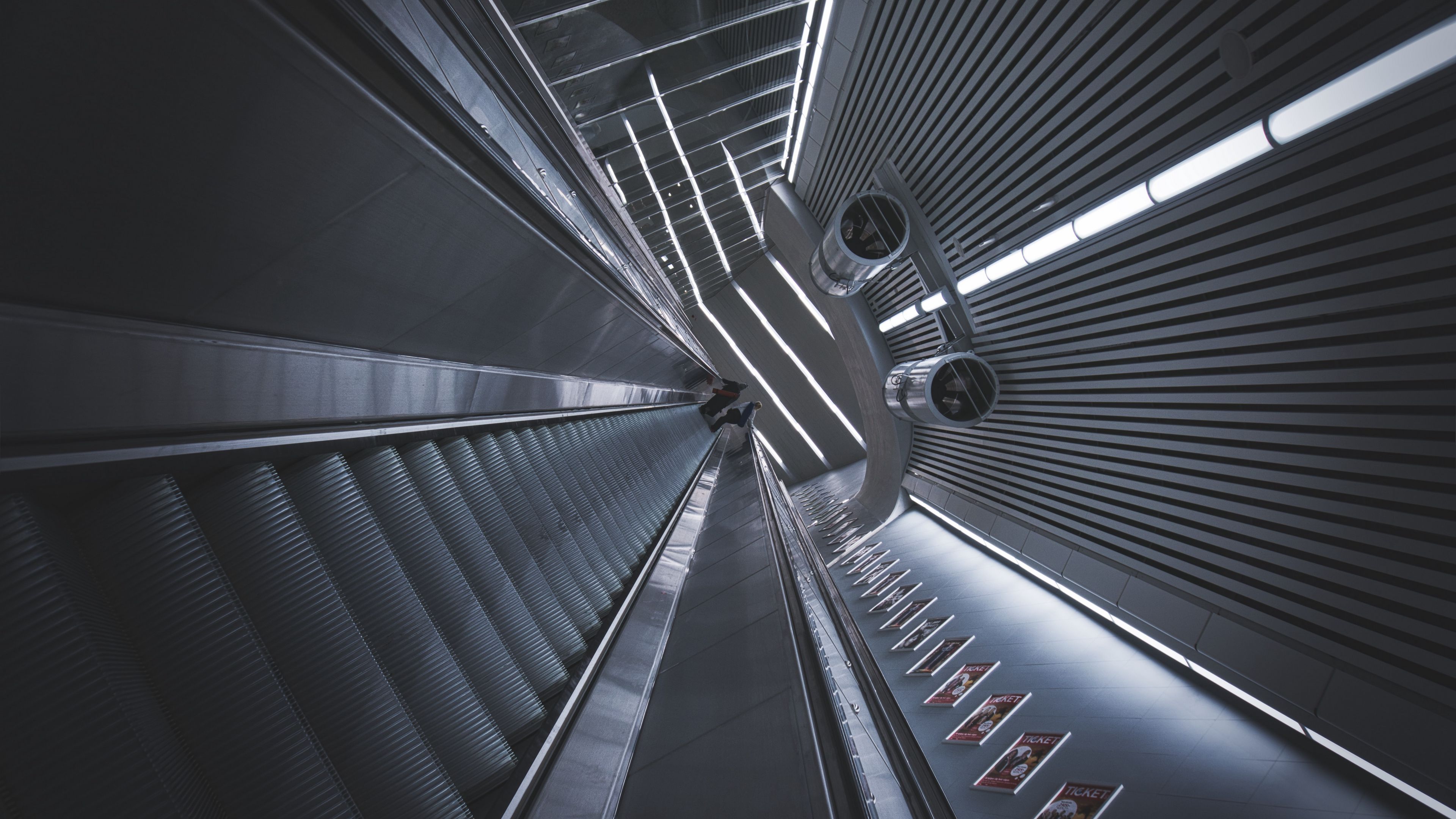 escalator, metro, tunnel, 4k, HD Wallpaper
