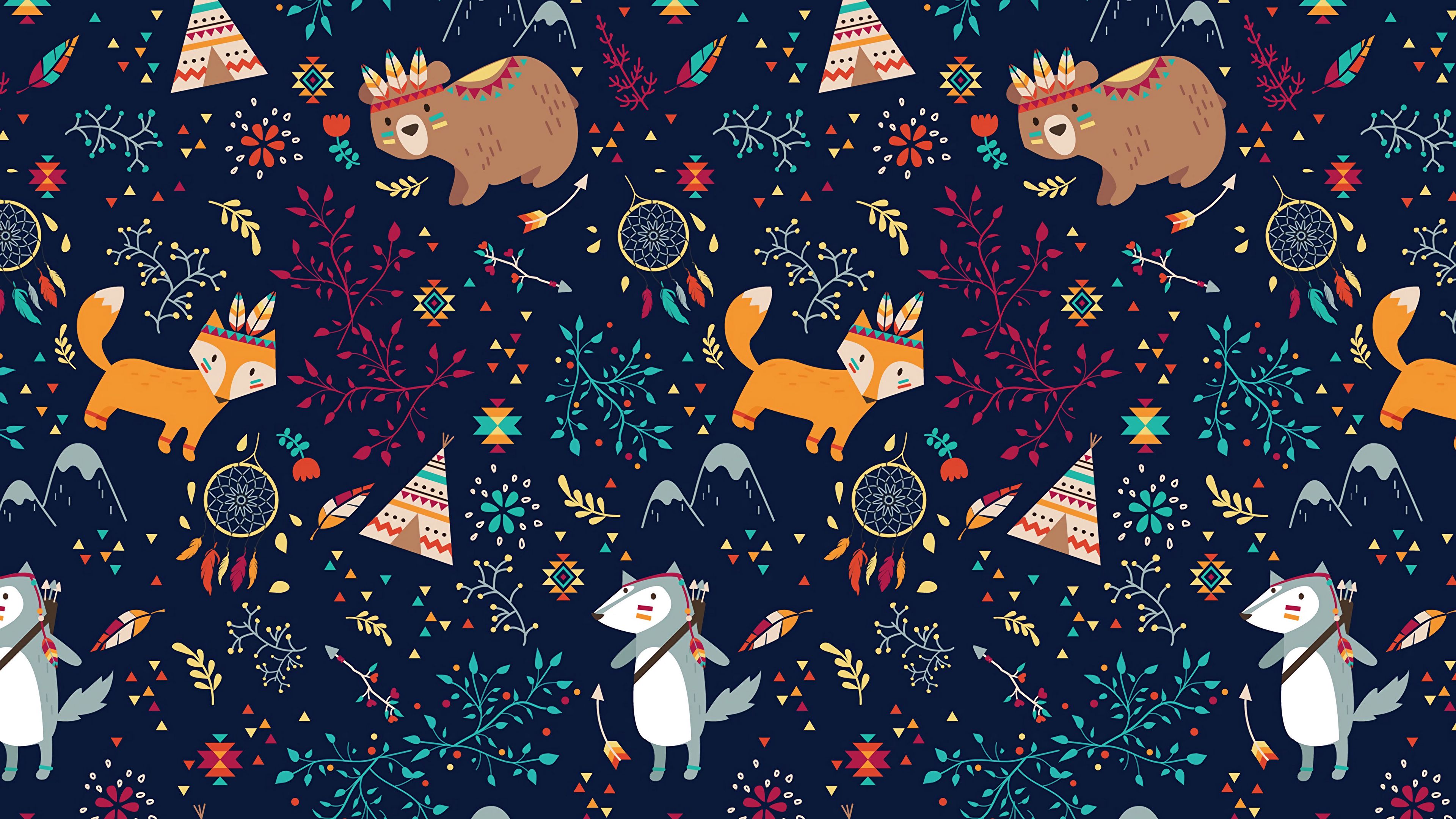 pattern, animals, nature, wild, art, 4k, HD Wallpaper