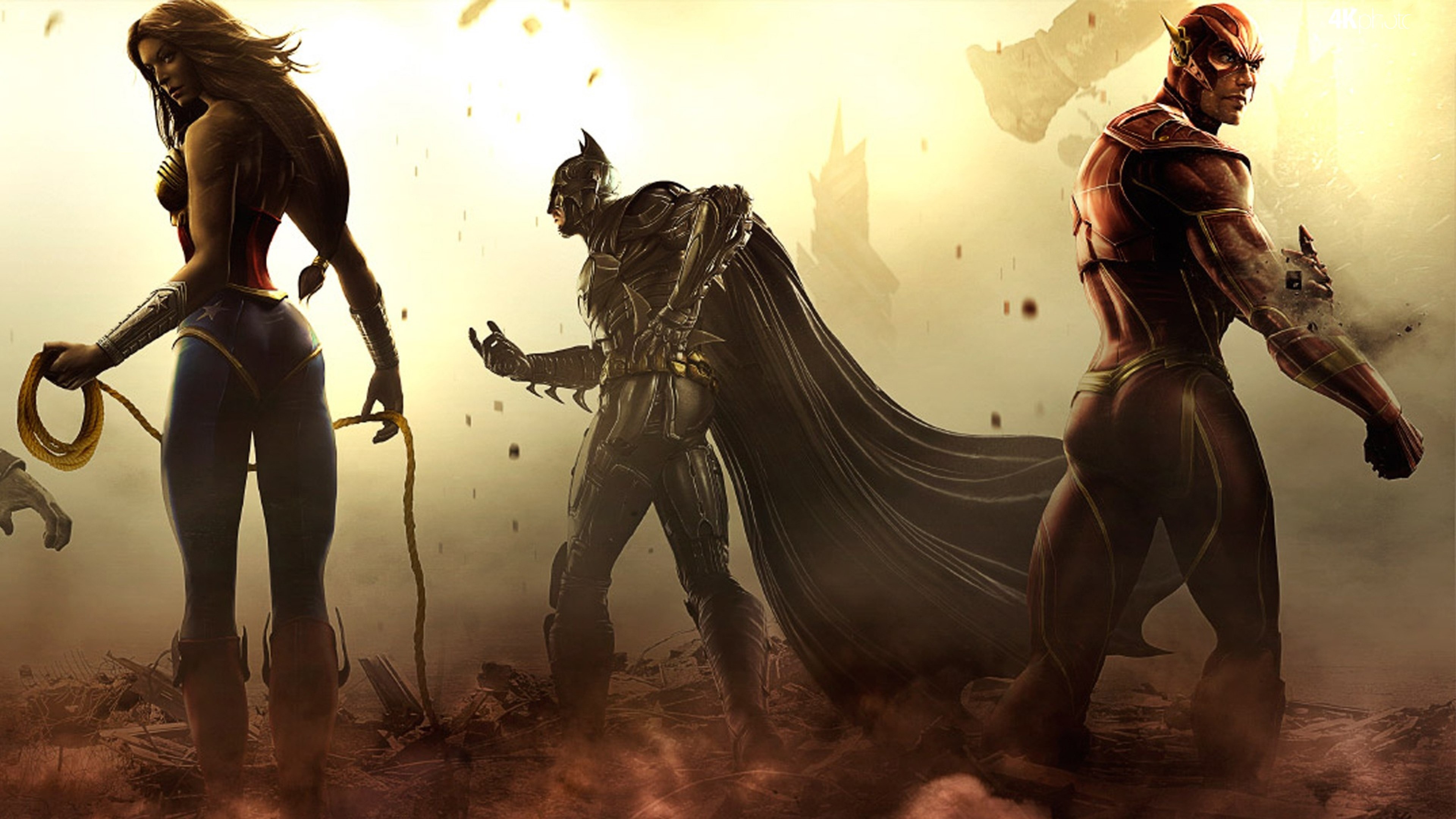 wonder woman, batman, flash, artwork, superheroes, digital art, hd, HD Wallpaper