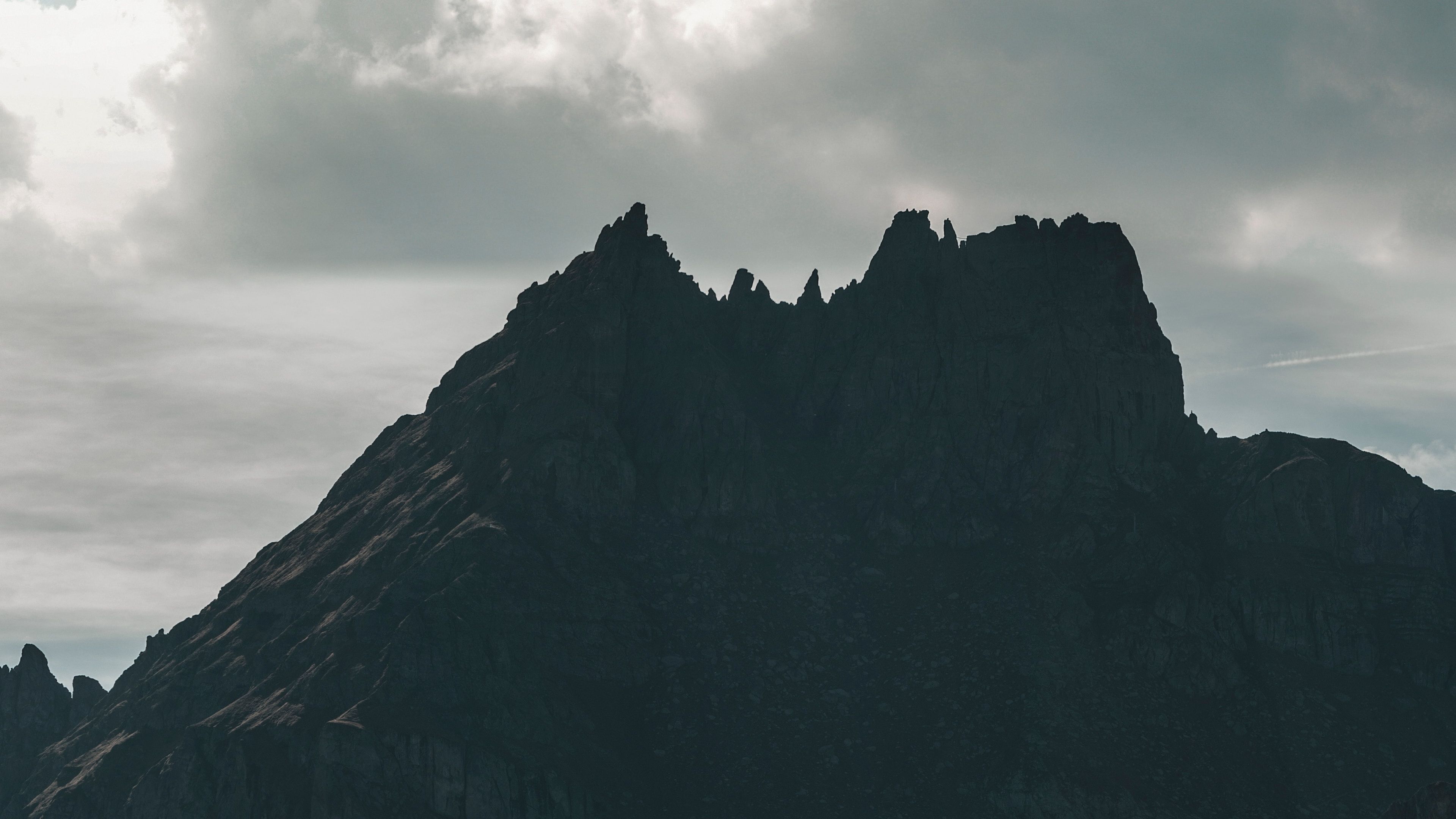 mountain, peak, dark, clouds, landscape, 4k, HD Wallpaper