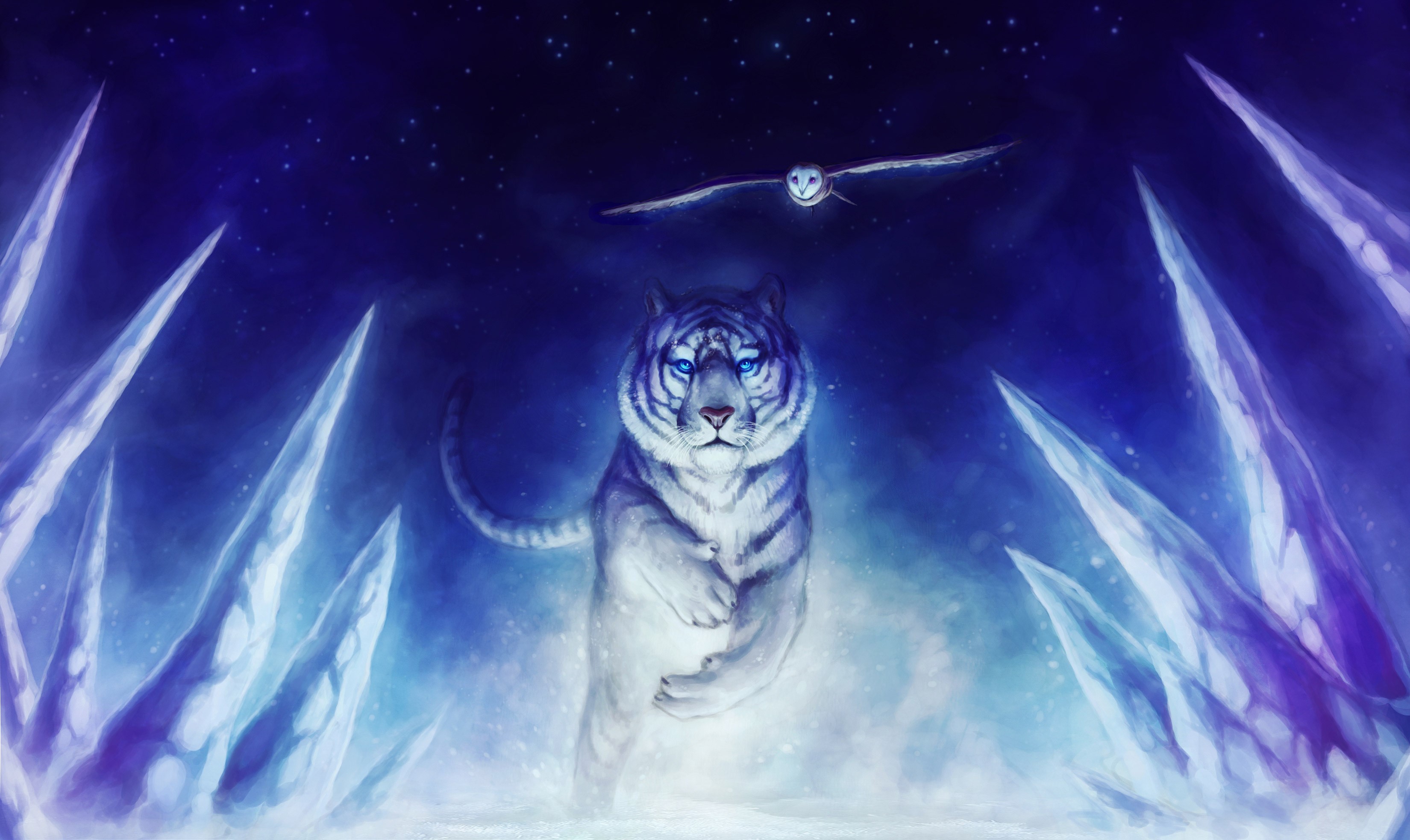 tiger, owl, artist, digital art, 4k, hd, HD Wallpaper